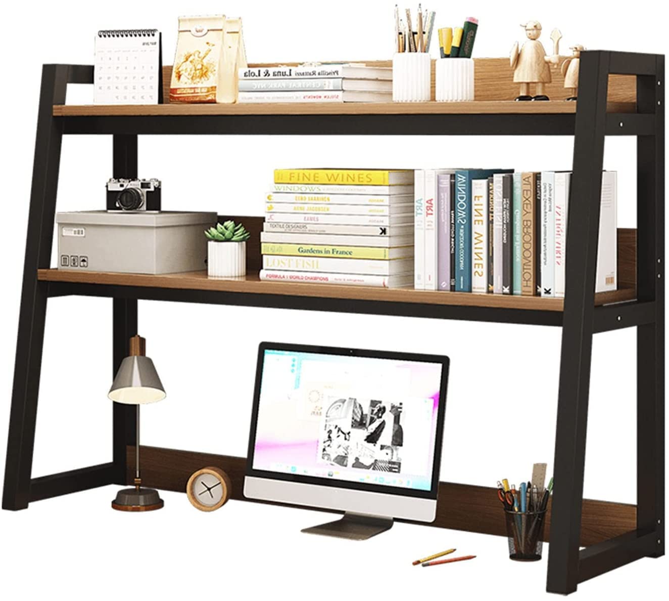 2-Tier Adjustable Desktop Bookcase - Multipurpose Ladder Countertop Bookshelf Organizer for Home, Dorm & Office - 45.3