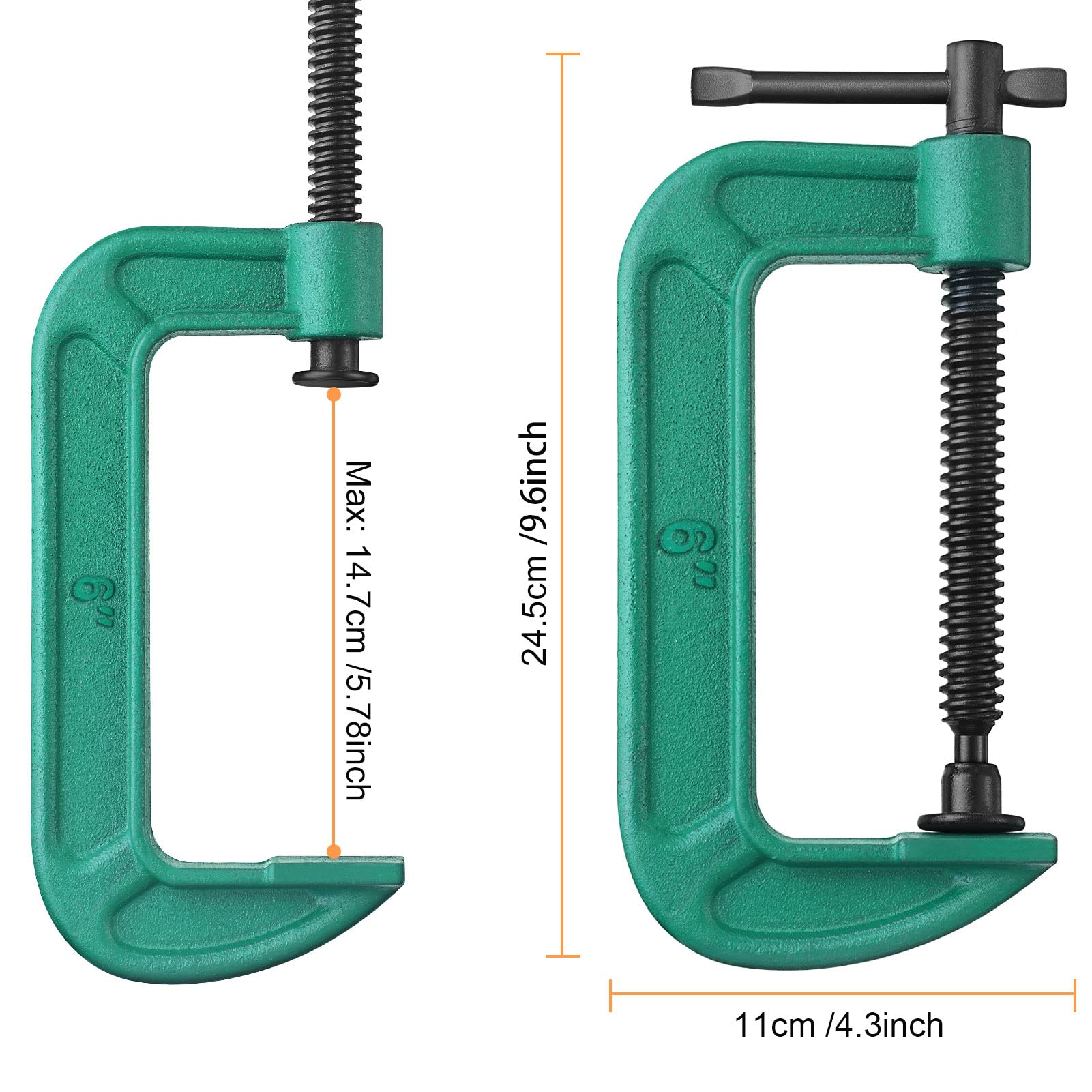 4 Pcs Heavy Duty 6 Inch C Clamp Set - G-Clamps for Woodworking, Welding, Automotive & DIY Projects - 6 Inch Jaw Opening Sliding Clamps for Carpentry, Building & Home Repair (6 Inch, 4 Pack) - Perfect for Garage Workshops & Metal Fabrication