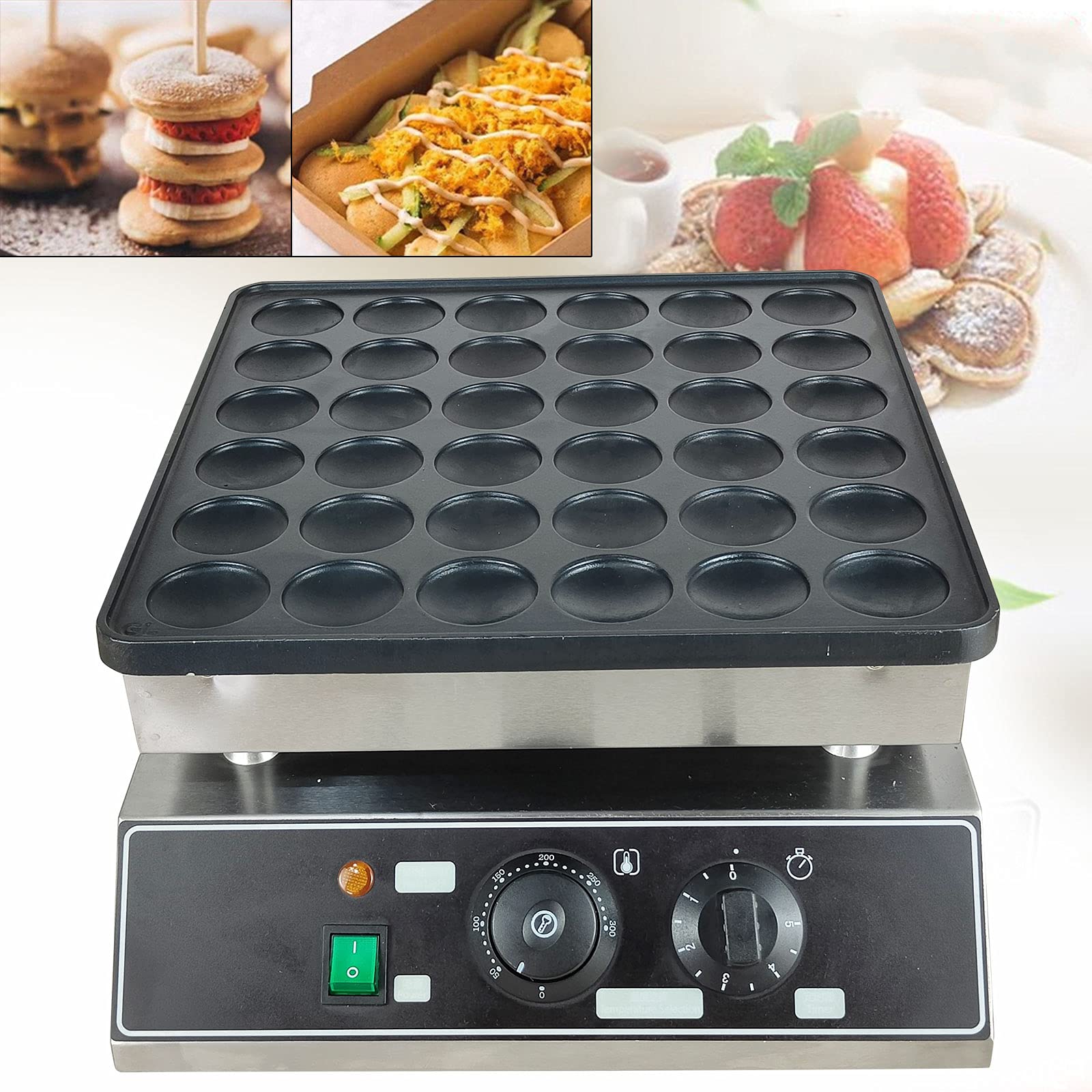 36PCS Mini Dutch Pancake Baker - Commercial Electric Waffle Maker for Poffertjes & Mini Pancakes - Stainless Steel Waffle Iron - Perfect for Breakfast, Brunch, Cafes & Catering Events
