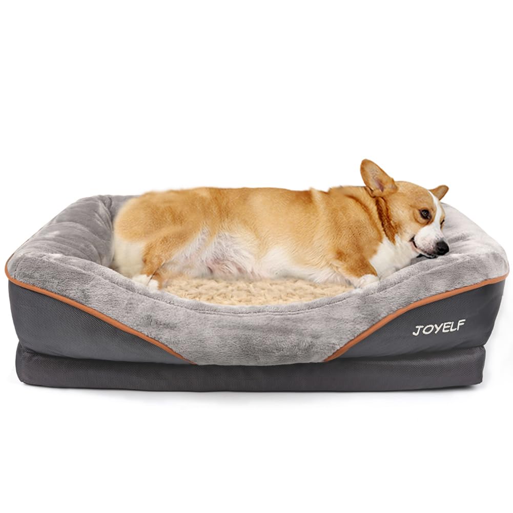 JOYELF Orthopedic Memory Foam Dog Bed - Medium Size Pet Bed with Removable Washable Cover, Includes Free Squeaker Toy - Perfect for Small to Medium Dogs, Ideal for Living Room, Bedroom or Crate Comfort