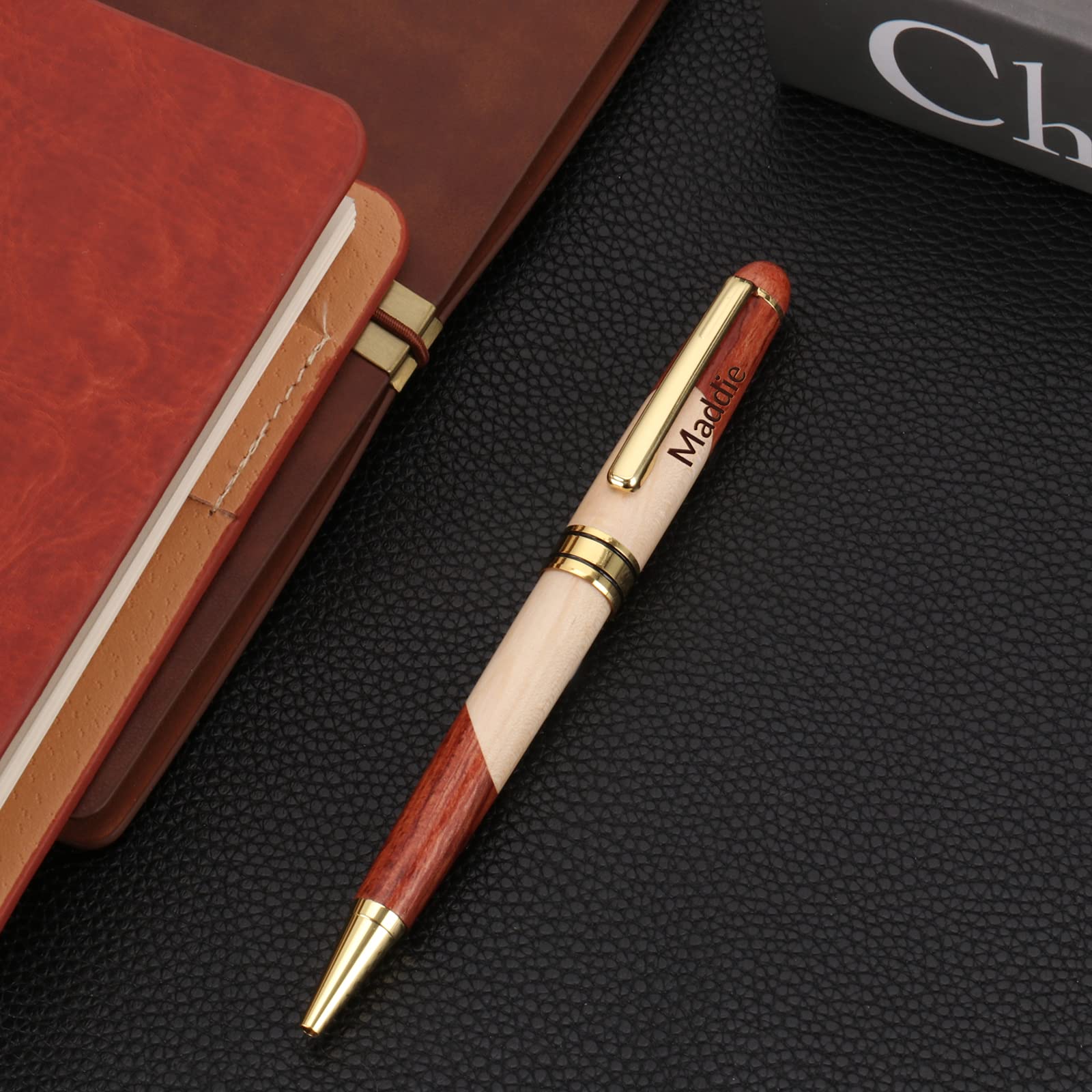 Premium Custom Engraved Luxury Wooden Ballpoint Pen Gift Set - Executive Business Pen with Case, Gel Ink Refills & Elegant Display Box (6.69 x 2.28in Case, 5.78in Pen) - Perfect for Corporate Gifts, Graduation Presents & Executive Writing Accessories