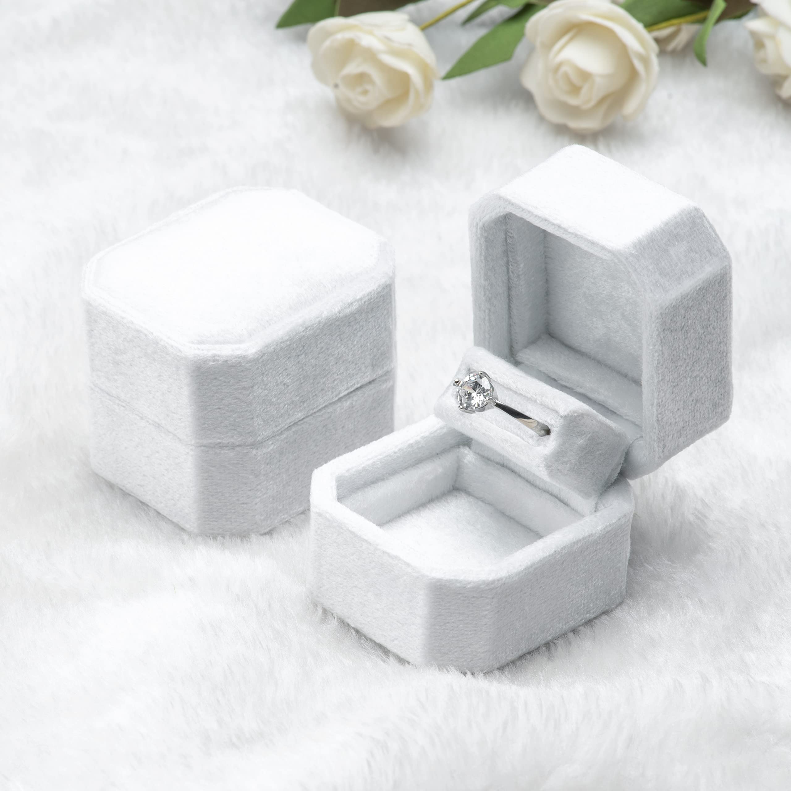 Velvet Ring Box for Engagement, Wedding, Proposal - Small Jewelry Gift Box with Soft Lining (White) - Perfect for Proposals, Anniversaries & Jewelry Storage