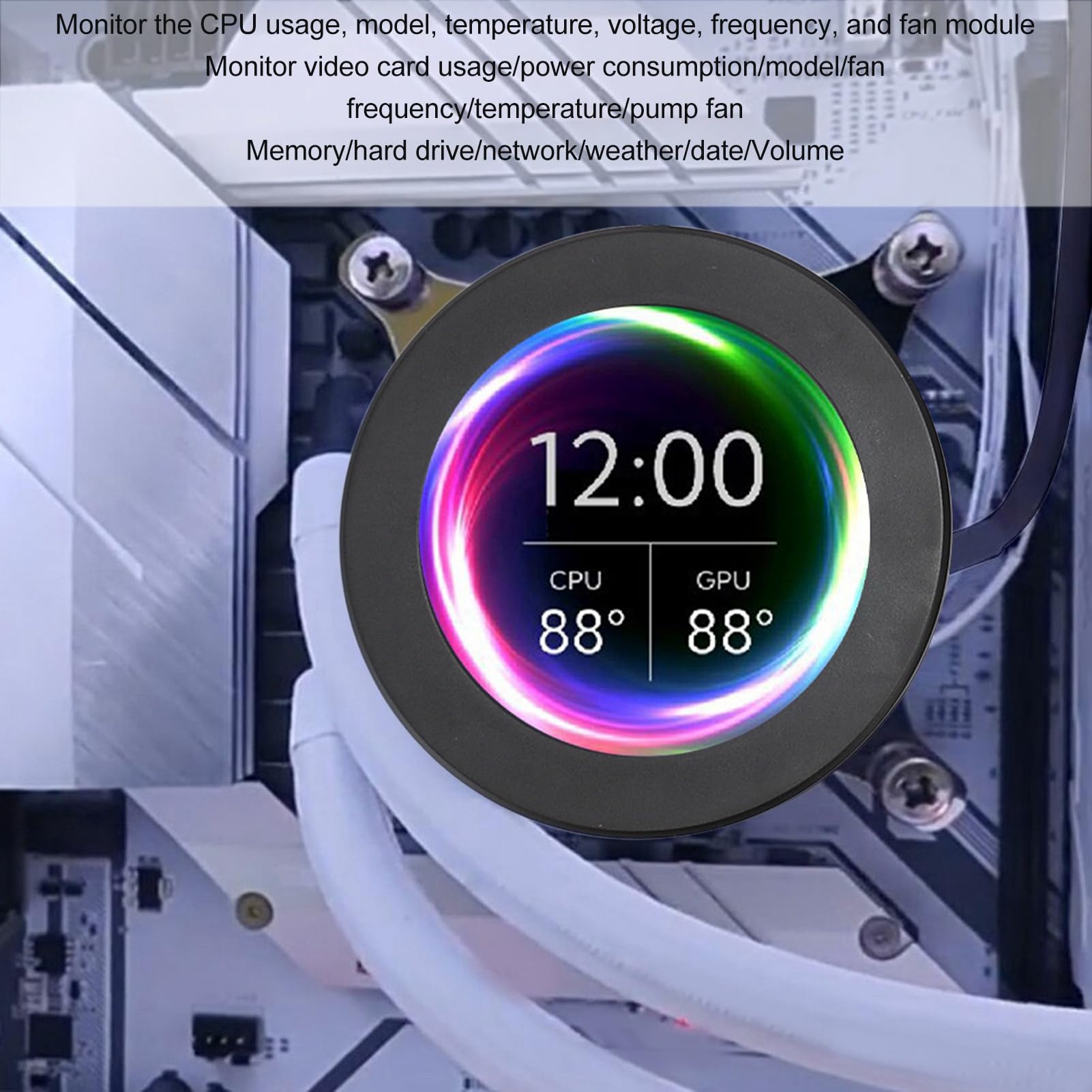 Annadue 2.1 AIO Computer Temperature Monitor with LCD Display - CPU Cooler Upgrade Kit, PC Sensor Panel for Water Cooling Systems, AIDA64 Compatible Computer Accessories (Black) - Perfect for Gaming Rigs and Custom PC Builds
