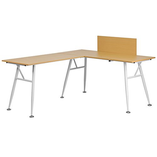 Premium Beech L-Shaped Computer Desk with White Metal Frame - 89.5