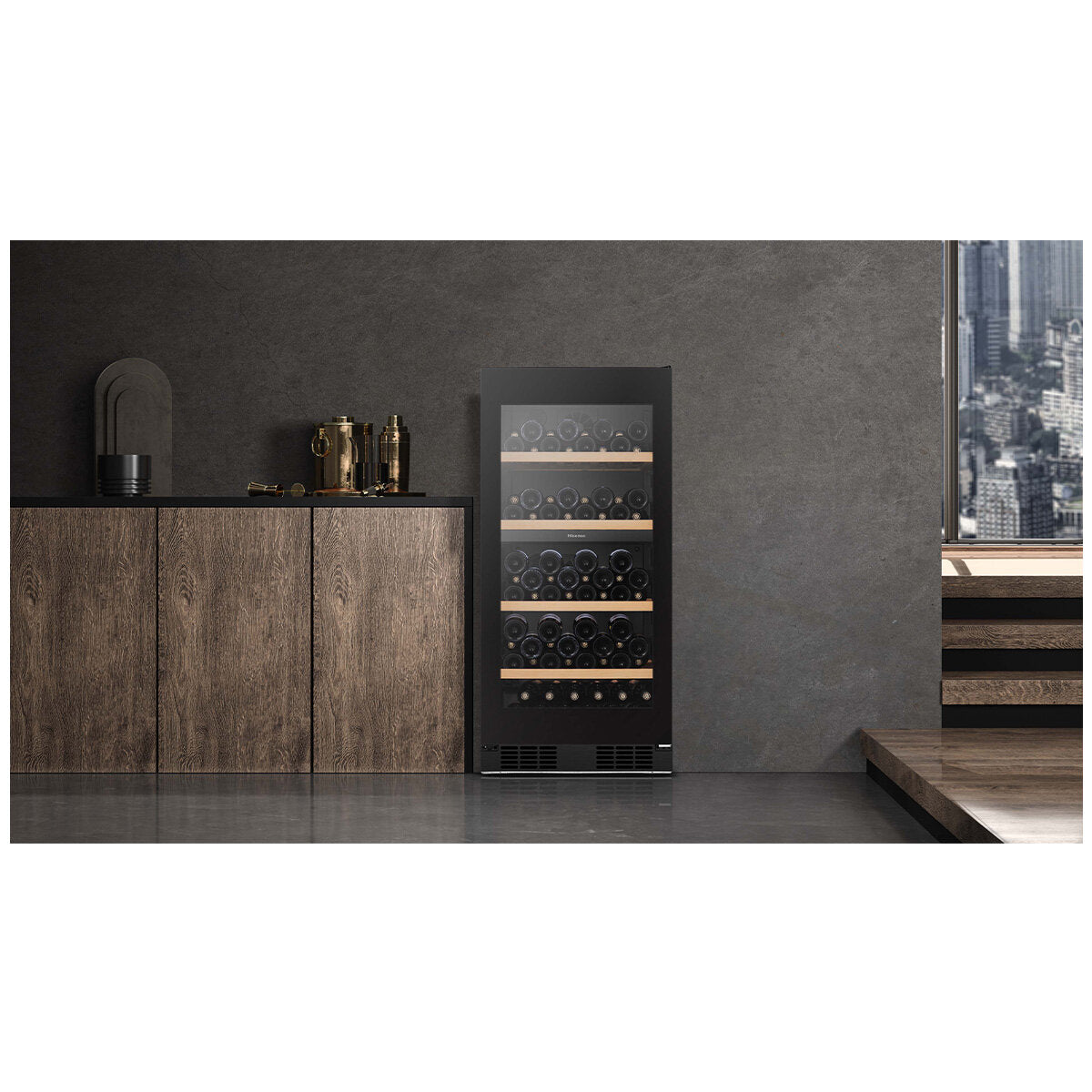 Hisense HRWC108B 108-Bottle Dual Zone Wine Cooler Refrigerator - Black Glass Front for Home, Office, or Restaurant Wine Storage & Display
