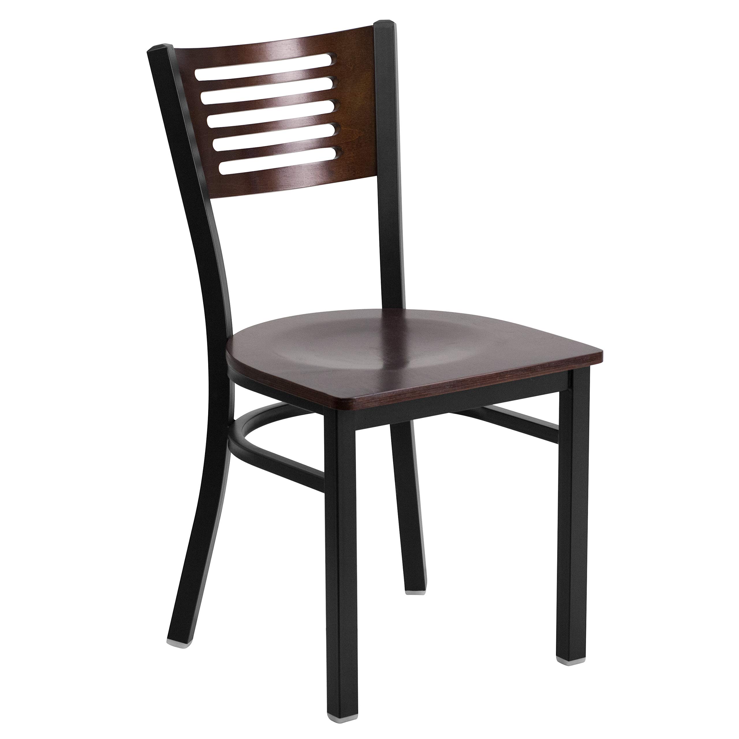 Flash Furniture HERCULES Series 2-Pack Black Metal Restaurant Chairs with Walnut Wood Back & Seat - Durable Commercial Dining Chairs for Restaurants, Cafes, and Outdoor Patios
