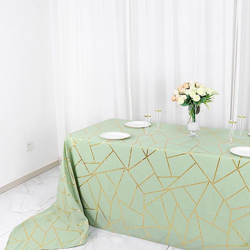 90x156 Inch Polyester Rectangular Tablecloth with Metallic Geometric Pattern - Elegant Dining Table Cover for Weddings, Parties & Home Decor