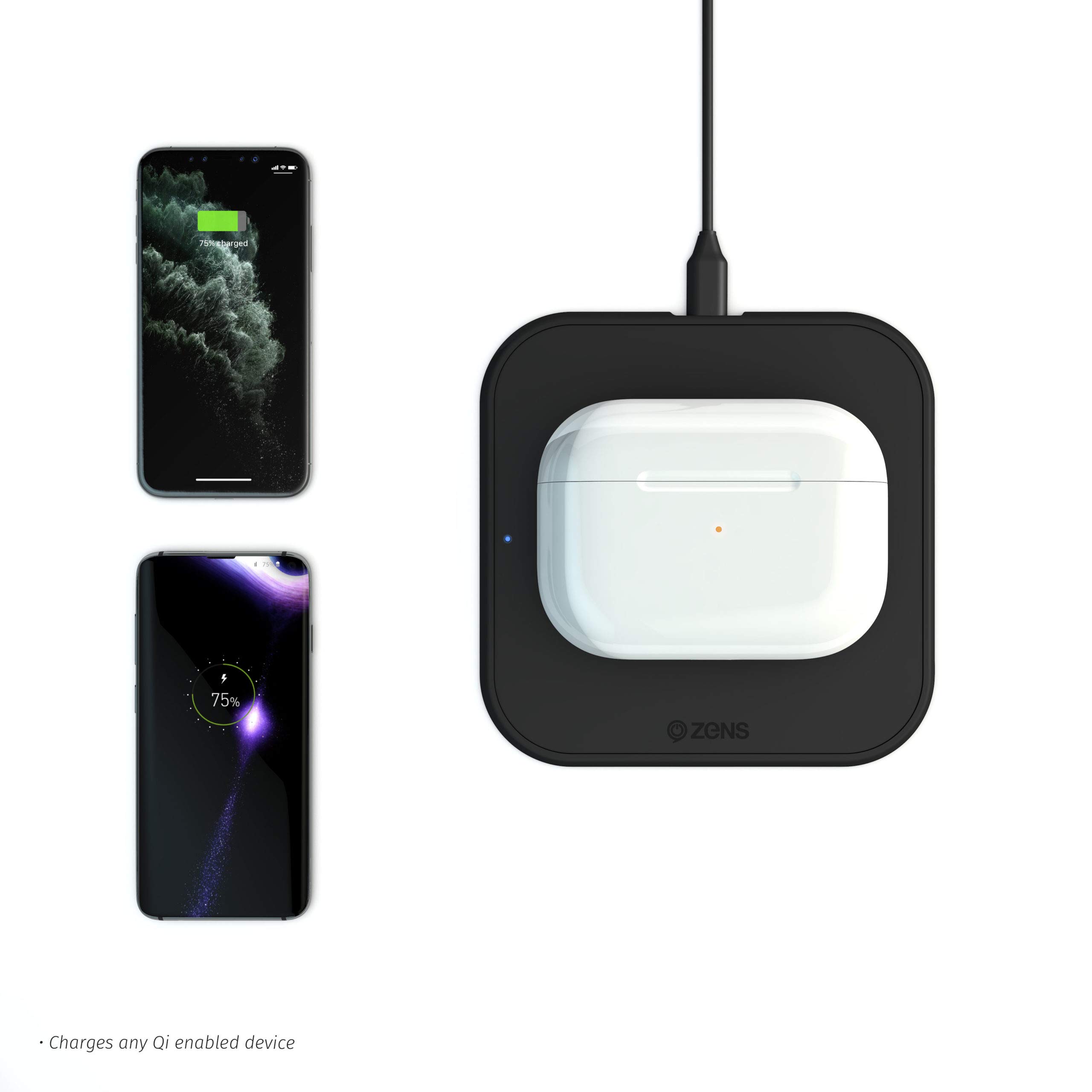 ZENS 10W Fast Wireless Charger for iPhone & Samsung - Non-Slip Surface, 5mm Height, Auto Standby Mode | Perfect for Bedside, Office & Travel Charging