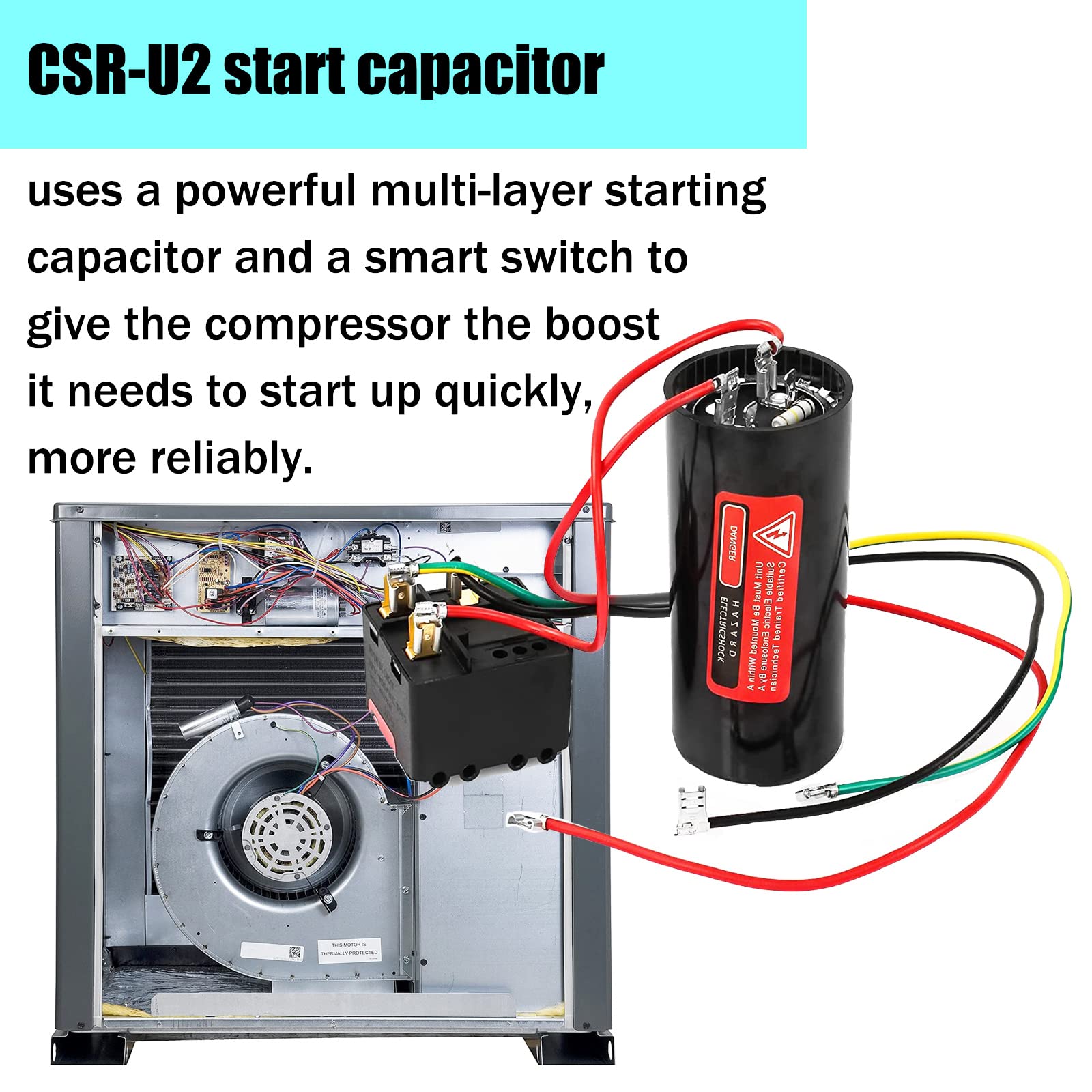 CSRU2 Hard Start Capacitor Kit for HVAC & Air Conditioners - Replacement Compressor Saver for 3.5-5 Ton Units - Improves AC Startup & Protects Compressor (Ideal for Home, Office & Commercial Use)