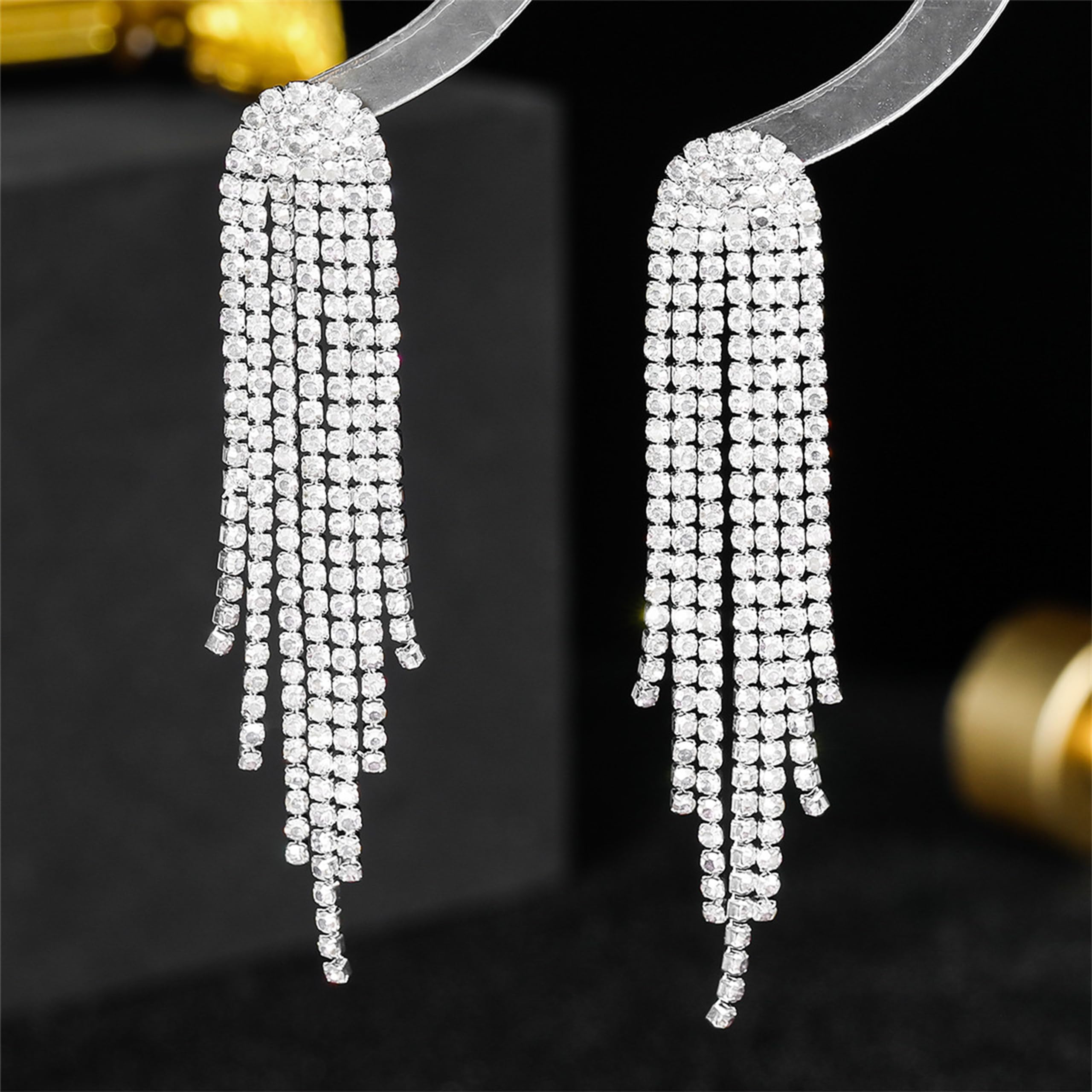 Sparkling Silver Rhinestone Tassel Drop Earrings for Women - Elegant Crystal Fringe Dangle Earrings | Perfect for Prom, Weddings, Parties & Mother's Day Gifts 2024 | Dressy Evening Wear & Special Occasion Jewelry