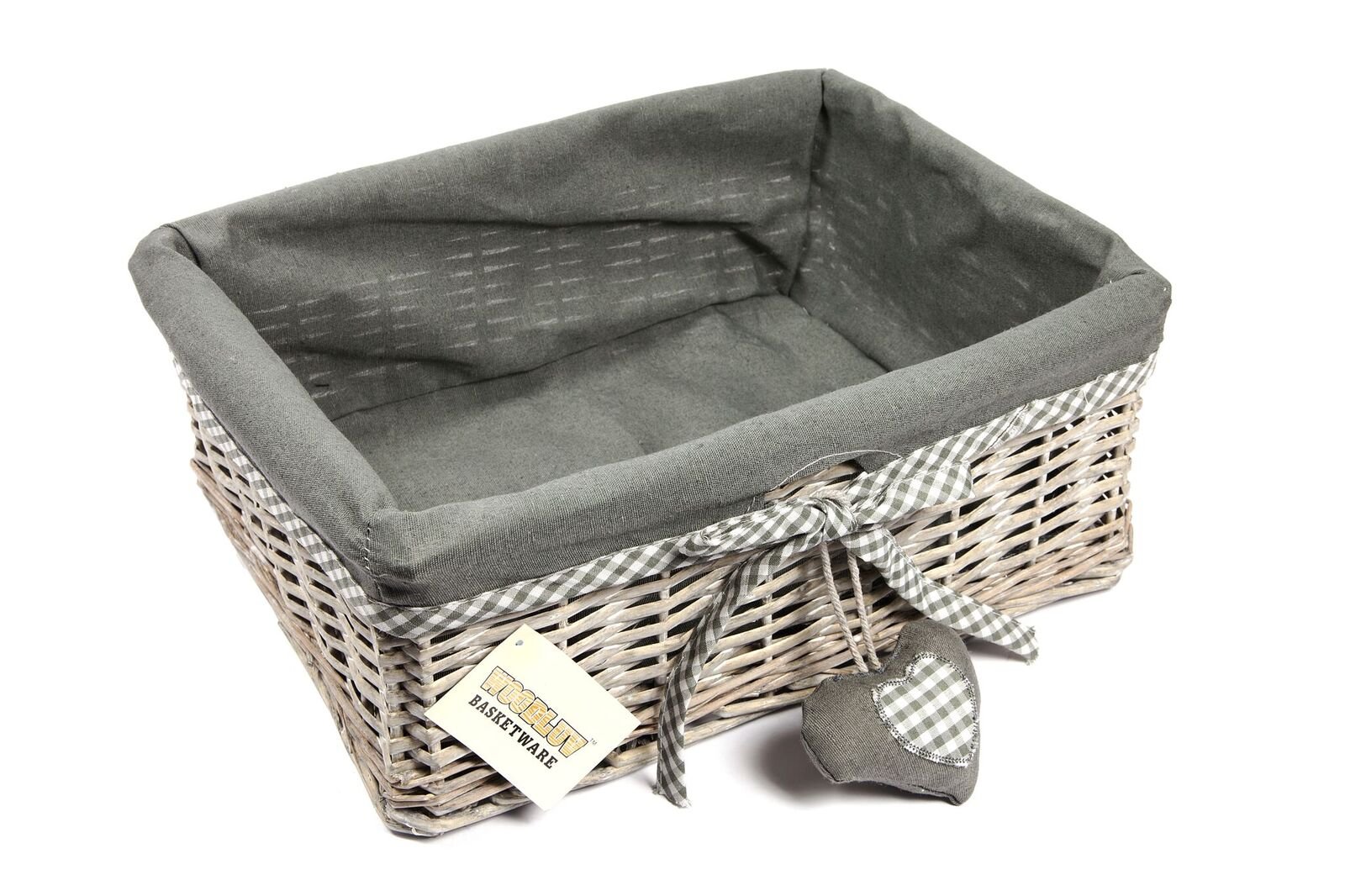 WoodLuv Large Woven Wicker Storage Basket with Lining - Grey Organizer for Home Decor, Gift Hamper & Shelf Storage | Perfect for Living Room, Bedroom & Bathroom Organization