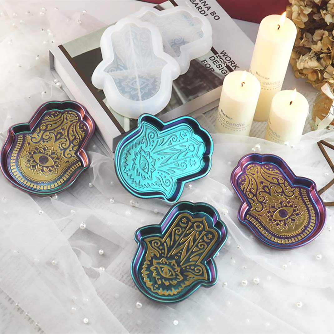 iSuperb 2 Pack Hamsa Hand Silicone Molds for Resin Casting, Epoxy Crafts - DIY Fatima Hand Storage Tray Molds for Home Decor, Jewelry Making & Spiritual Gifts (2 Hamsa Hand Molds) - Perfect for Candle Holders, Wall Art & Boho Decorations