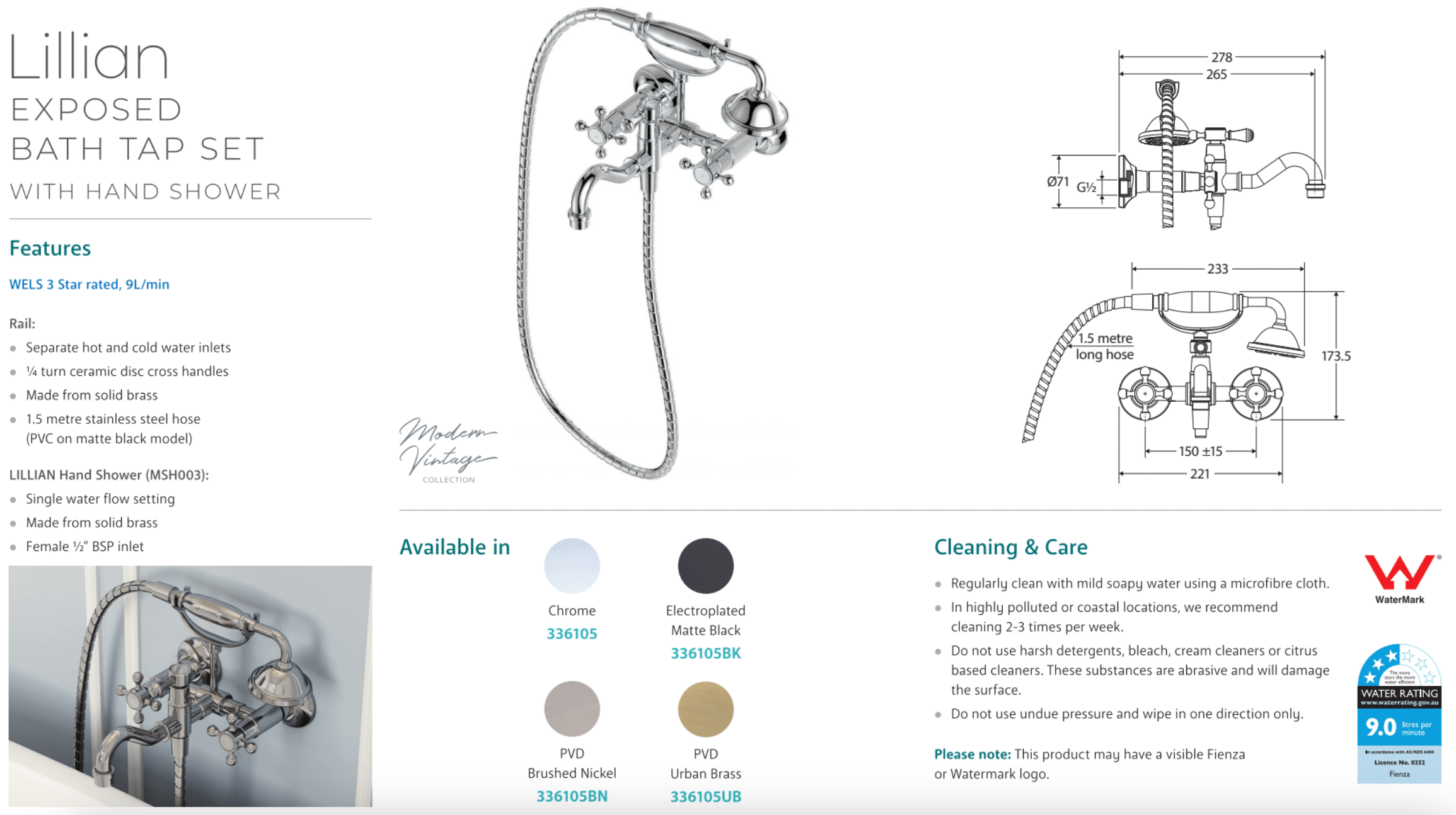 Fienza 336105UB Lillian Exposed Bathroom Faucet Set with Hand Shower in Urban Brass Finish - Perfect for Modern Bathroom Renovations and Spa-Like Shower Experiences