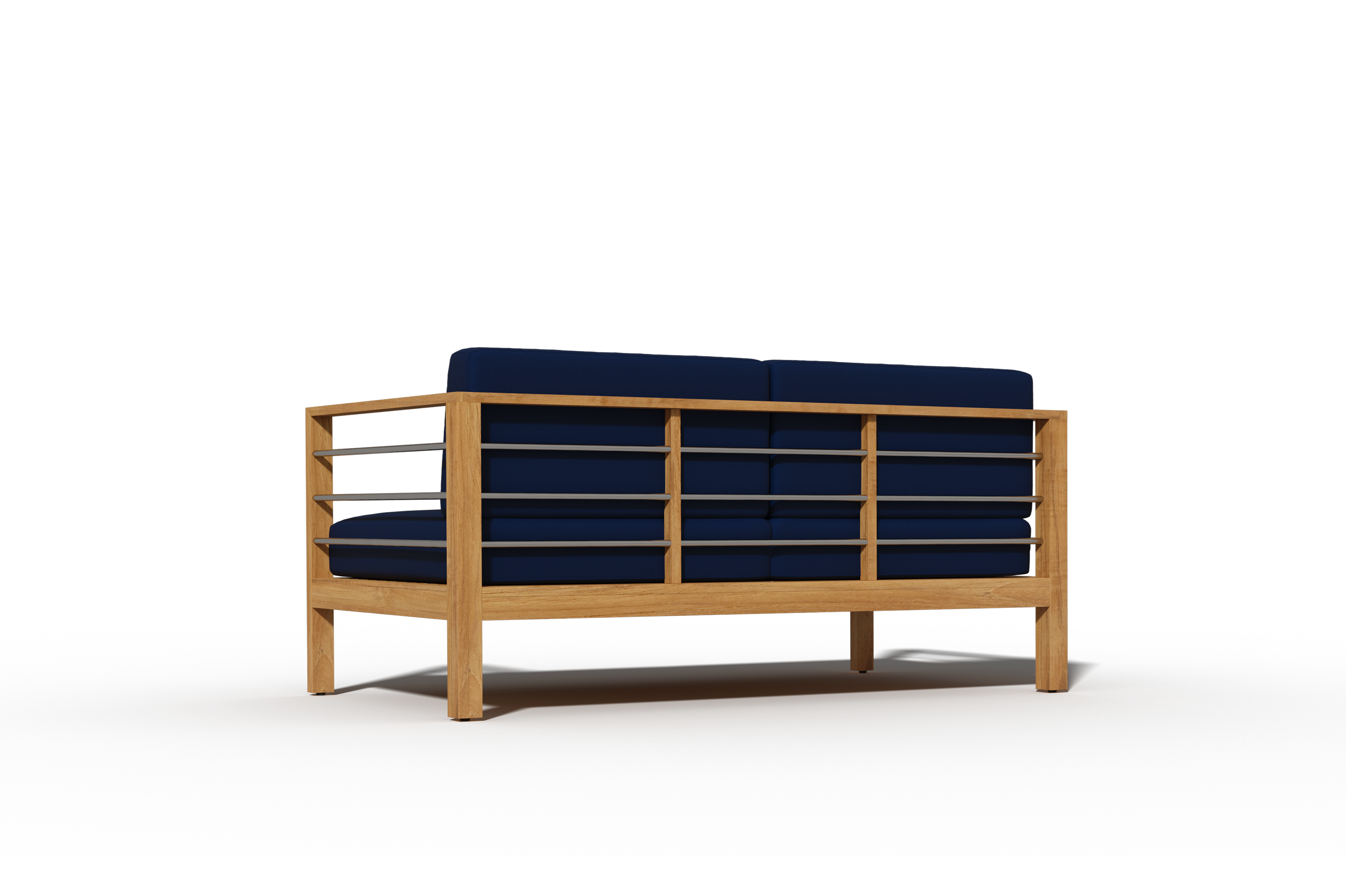 Leon 3-Person Teak Outdoor Sofa with Sunbrella Navy Cushion - Waterproof Patio Furniture for Garden, Poolside & Backyard Relaxation