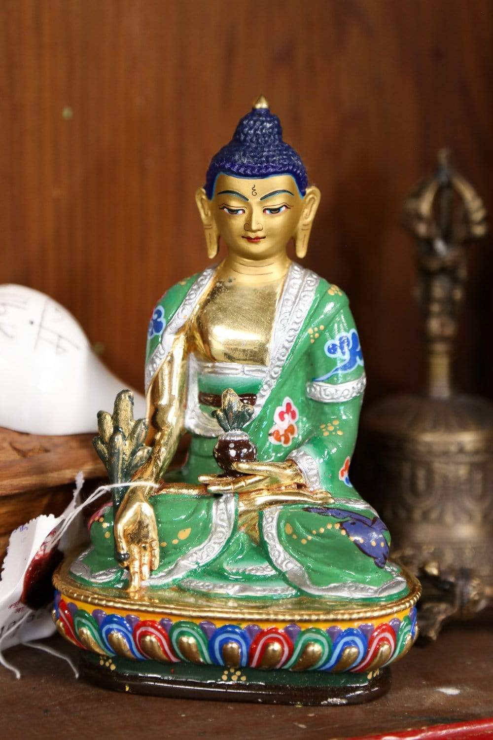 Hand Painted Medicine Buddha Statue - Tibetan Buddhist Decor for Home Altar, Meditation Room & Healing Space - Authentic Spiritual Artwork for Wellness & Serenity