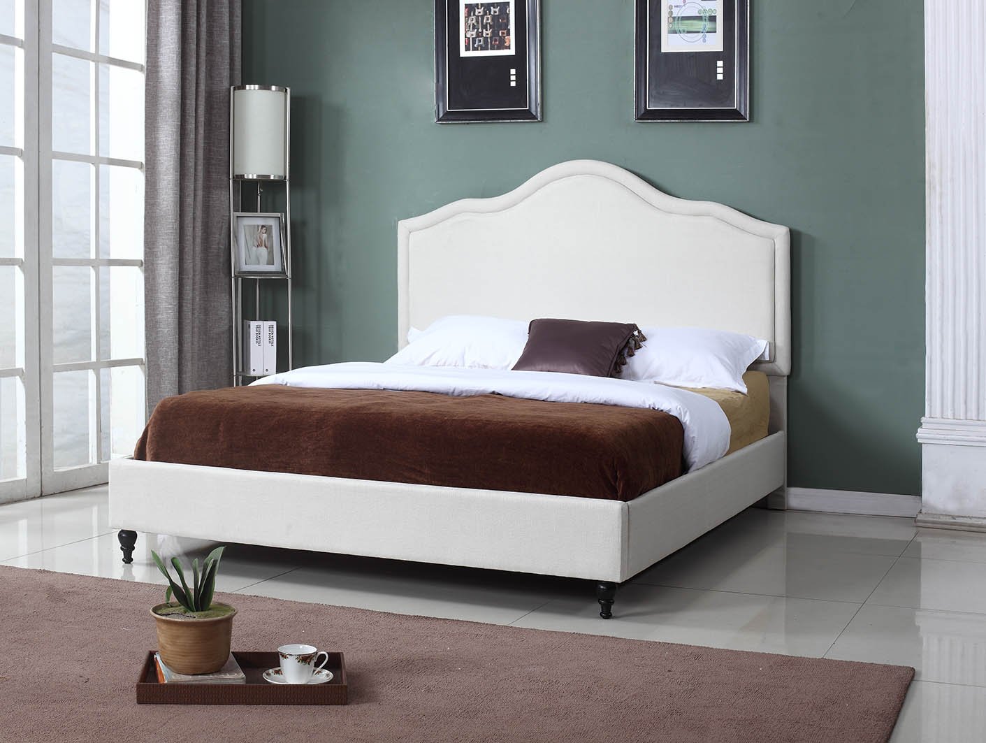 Home Life Model 008 Full Size Platform Bed Frame with Headboard - Beige Upholstered Modern Bedroom Furniture for Small Spaces & Guest Rooms