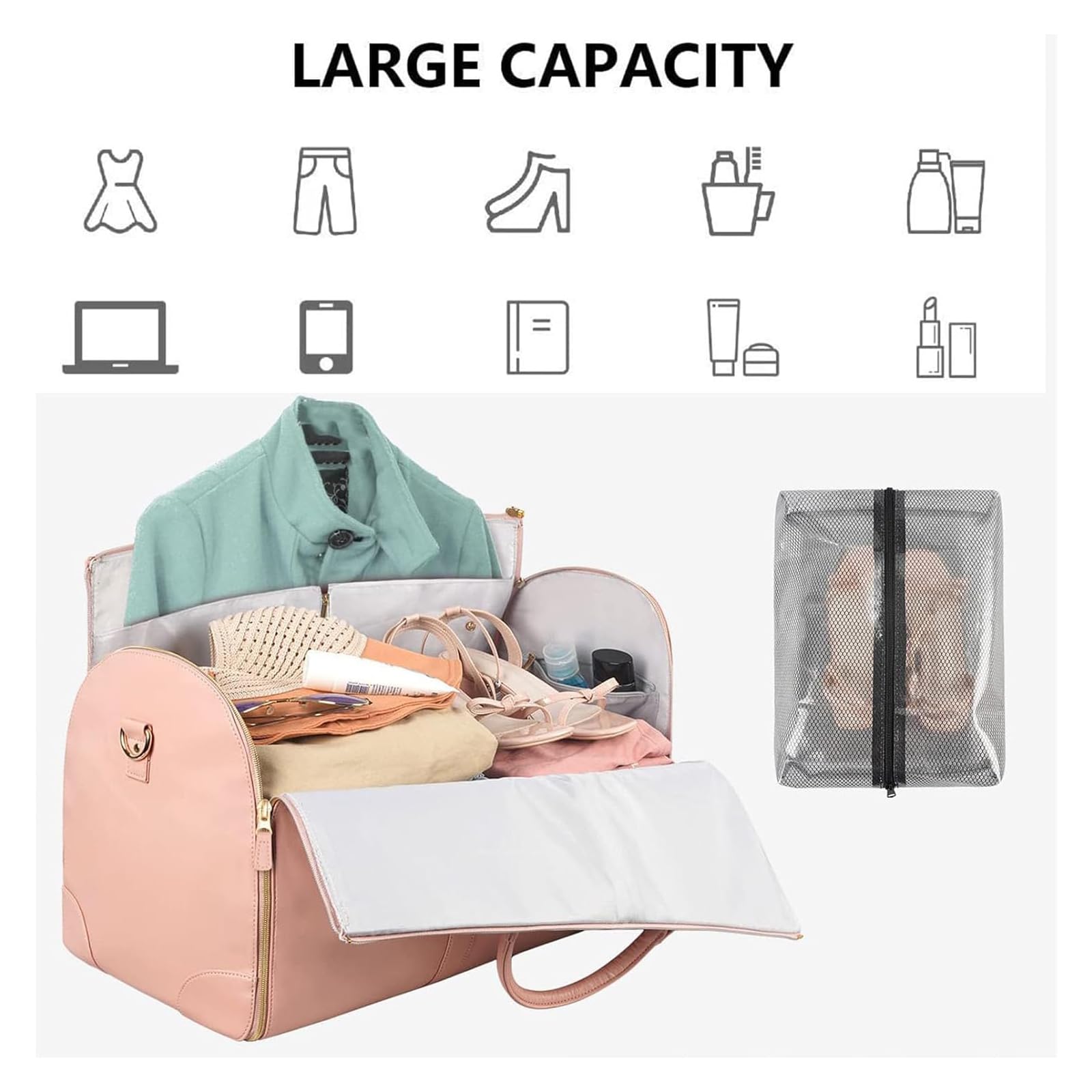 Emmafy Foldable Travel Carry-On & Garment Bag for Business Trips - Black Luggage Organizer for Suits, Dresses & Clothes | Perfect for Airplane, Hotel & Business Travel