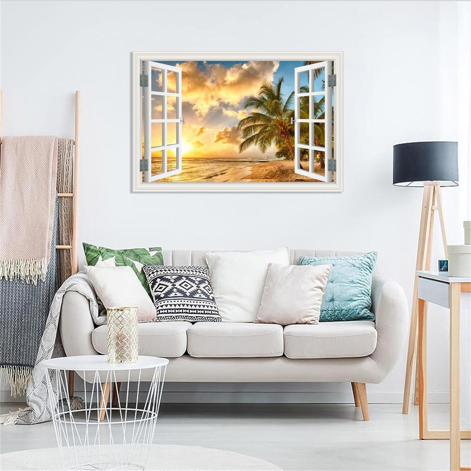 MOBYAT Ocean Waves Wall Art - Tropical Beach View Through Open Window Canvas Print 45x30cm (18x12in) Frameless - Perfect for Living Room, Bedroom & Coastal Home Decor