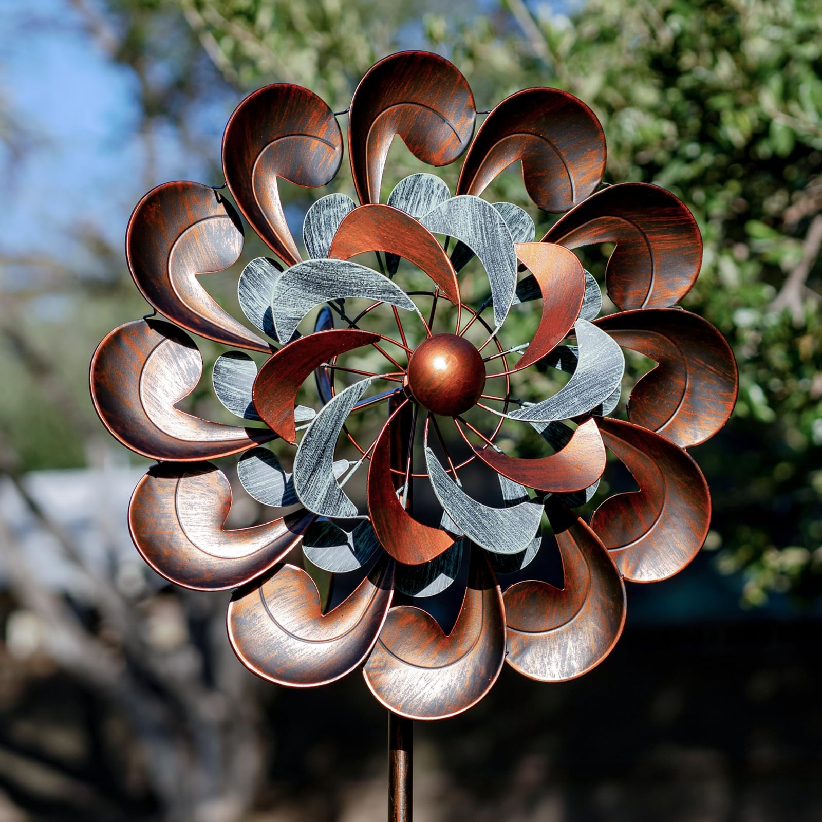 84 Inch Copper Wind Spinner Sculpture - Large Outdoor Garden Decor for Yard, Patio & Lawn | Windmill Spinner for Relaxing Outdoor Spaces & Garden Art