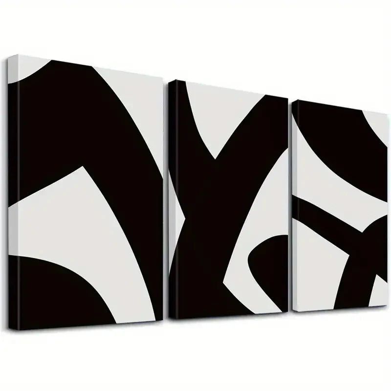 3-Piece Black and White Abstract Wall Art Set - Framed Canvas Prints 50x70cm - High Quality Modern Home Decor - Ready to Hang Wall Art for Living Room, Bedroom & Office Decor