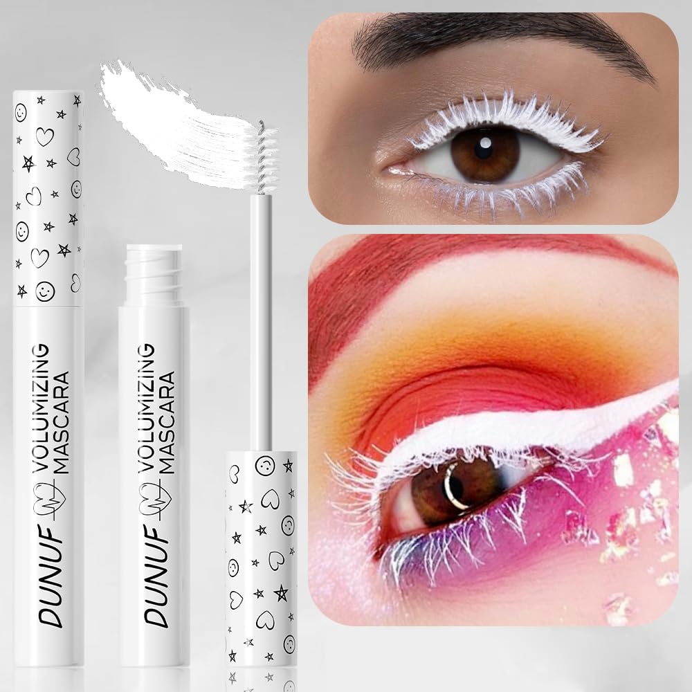 Waterproof White Mascara for Long-Lasting Voluminous Lashes - Cruelty-Free & Vegan Eye Makeup (White) - Perfect for Costume Parties, Halloween & Dramatic Looks