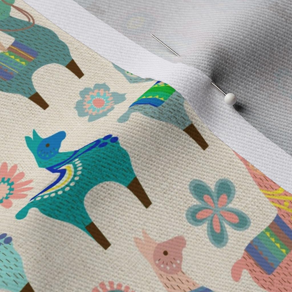 Llama Fun Ivory Nursery Pastels Goats Printed Denim Fabric by The Yard - Bottomweight Cotton Material for Apparel, Home Decor & Upholstery - Perfect for DIY Clothing, Curtains, and Throw Pillows