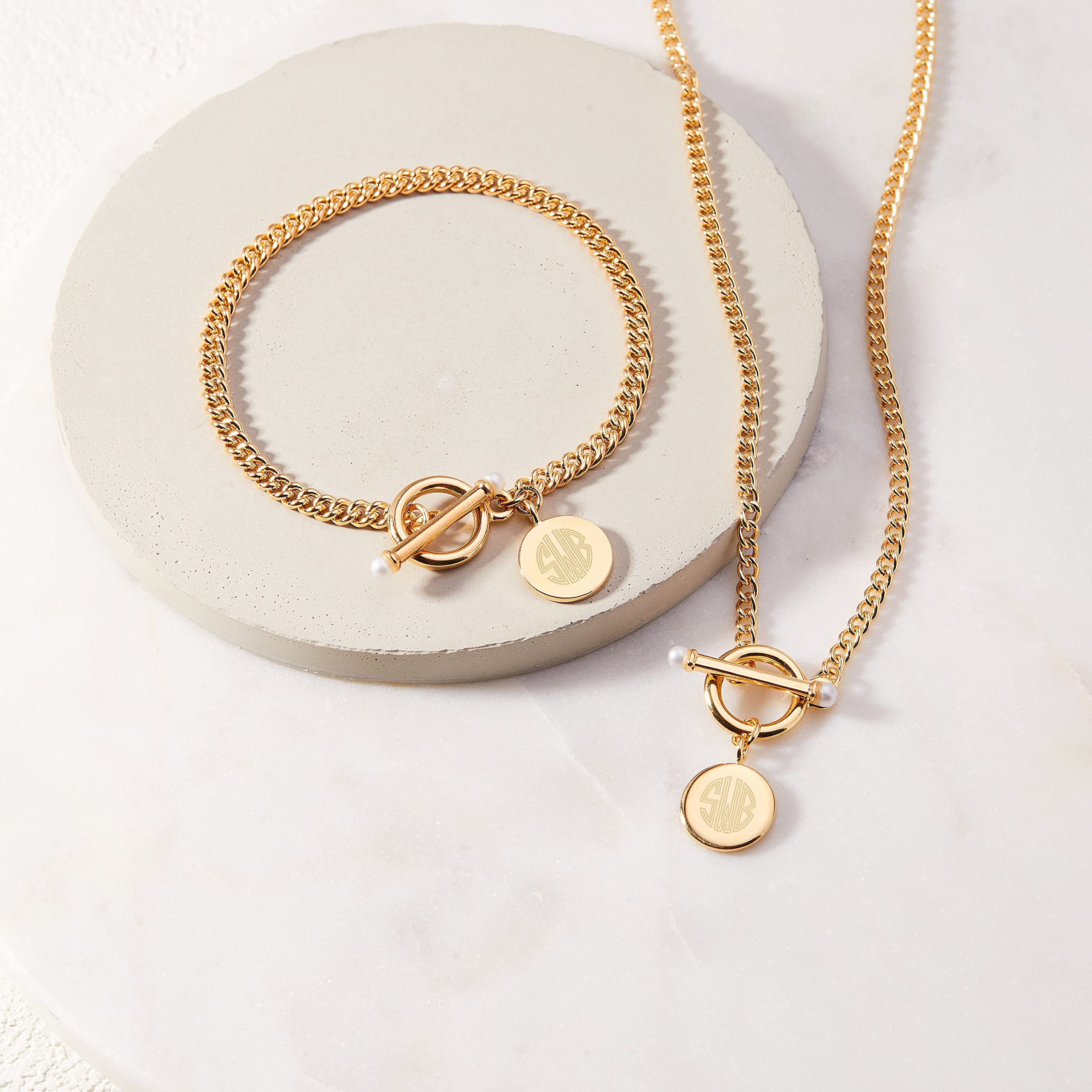 Custom Engraved Gold Toggle Bracelet for Women - Personalized Monogram Initial Jewelry Gift (7