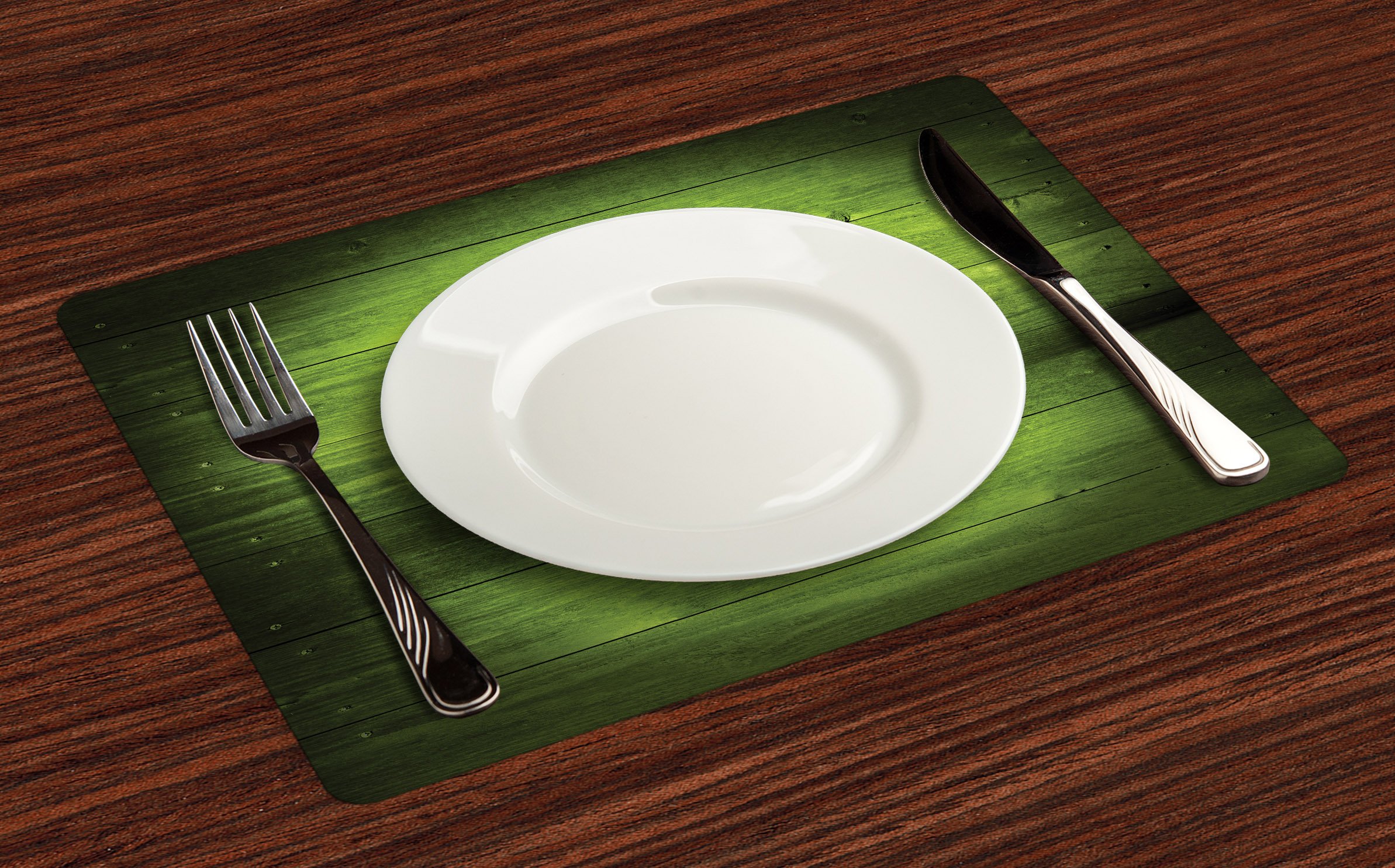 Ambesonne Forest Green Place Mats Set of 4 - Rustic Oak Wood Texture Washable Fabric Placemats for Dining Table & Kitchen Decor - Perfect for Thanksgiving, Christmas Dinner & Home Entertaining (Green & Black)
