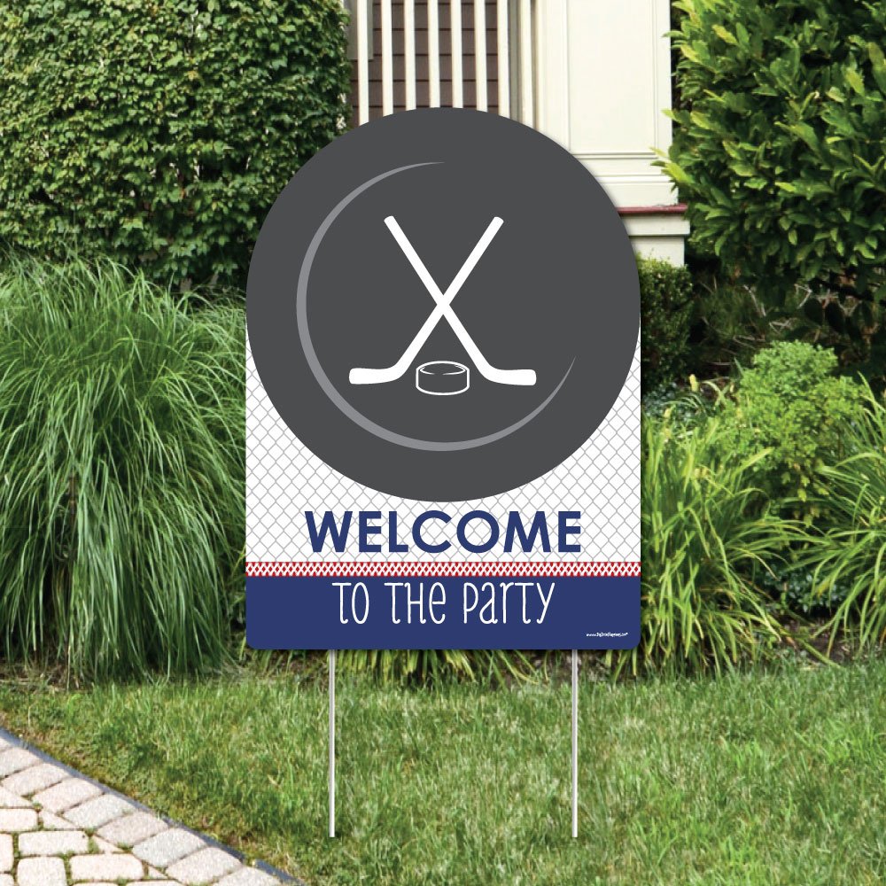 Big Dot of Happiness Shoots and Scores Hockey Party Decorations - Birthday Party or Baby Shower Welcome Yard Sign - Perfect for Hockey Themed Events, Game Day Decor & Sports Celebrations