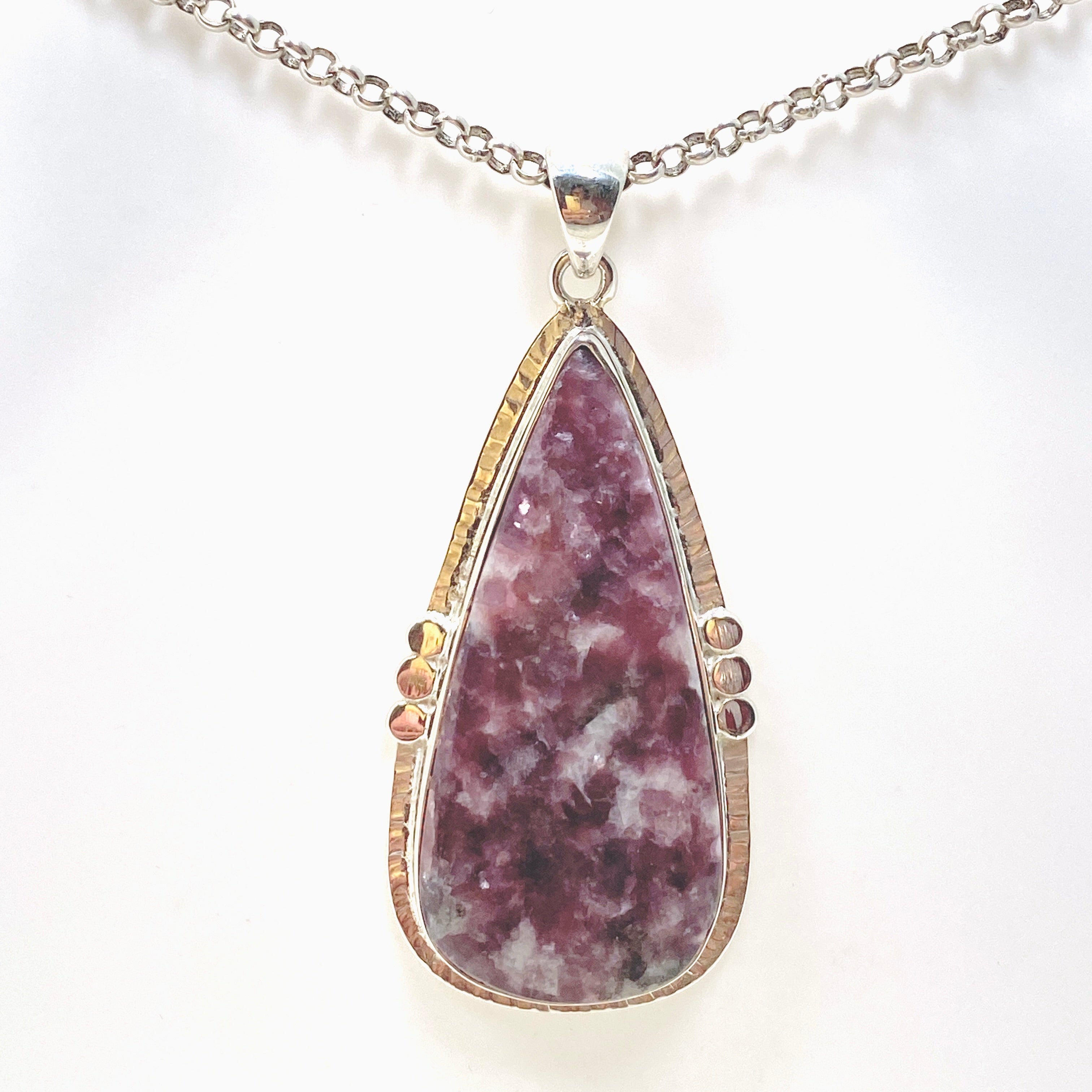 Lepidolite Teardrop Cabochon Pendant in Sterling Silver Setting - KPGJ4612 | Healing Crystal Jewelry for Stress Relief & Meditation | Perfect for Spiritual Gifts & Energy Balancing
