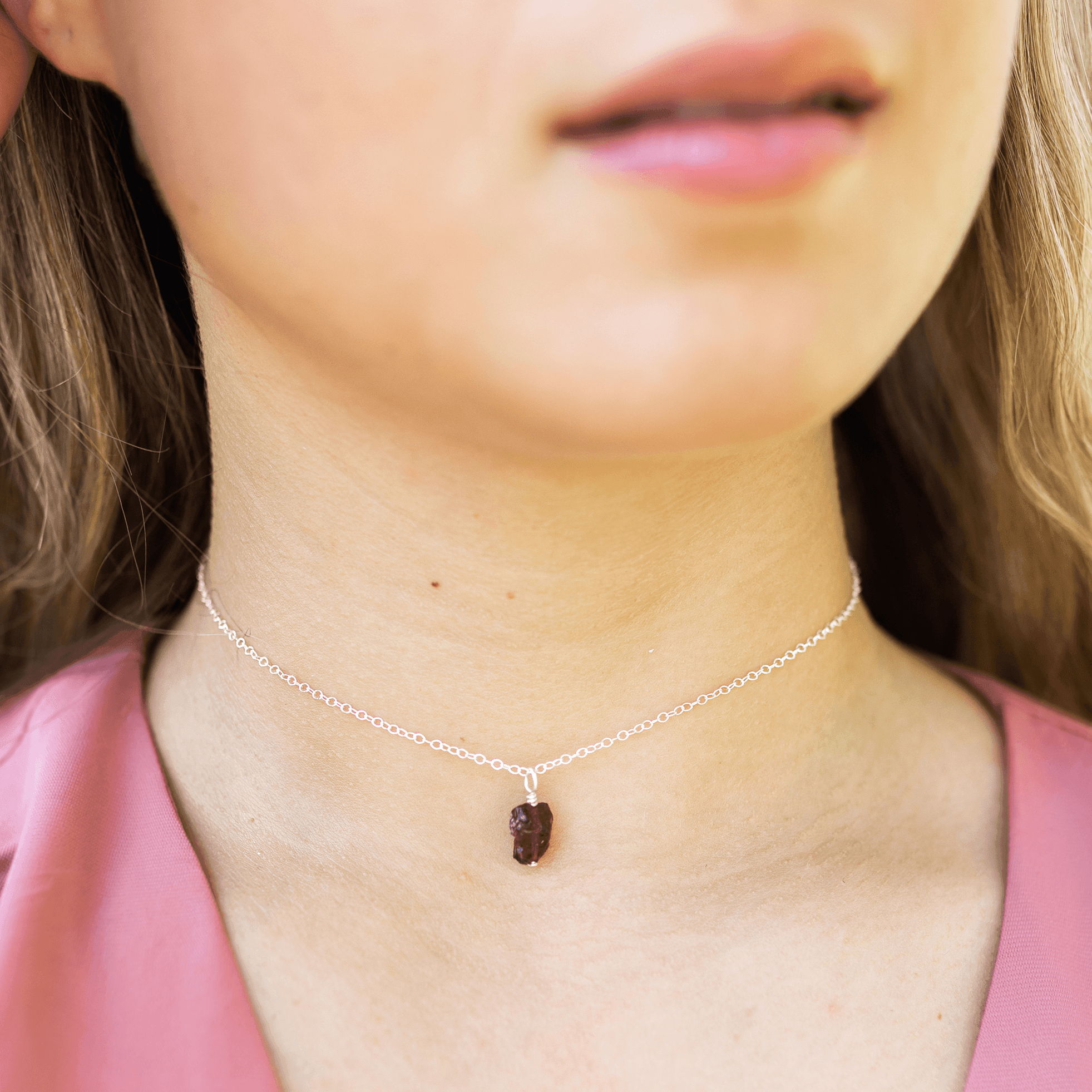 Tiny Rough Garnet Gemstone Pendant Choker Necklace - Natural Bohemian Jewelry for Women - Perfect for Layering, Boho Fashion & Everyday Wear