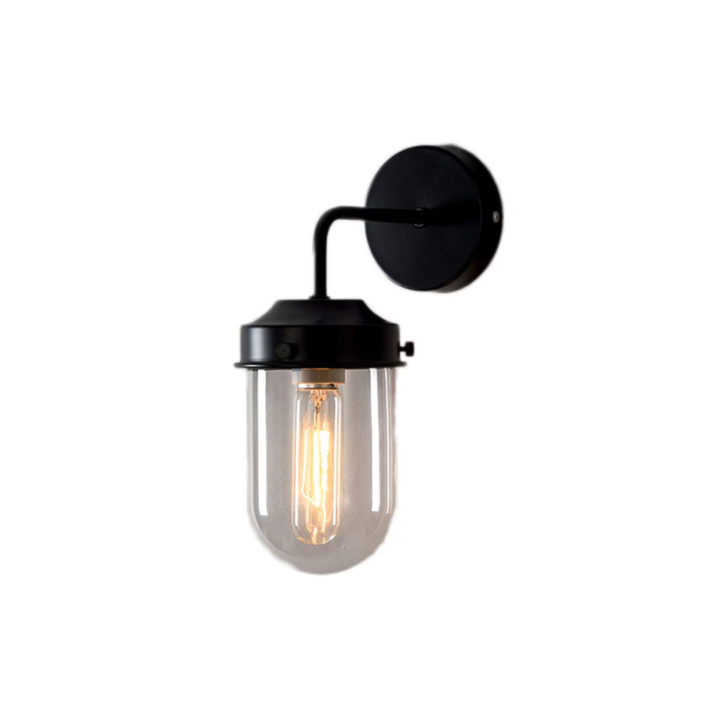 Vintage Industrial Wall Sconce Light Fixture - E27 Glass Wall Lamp for Kitchen, Dining Room, Loft & Coffee Bar - Black Retro Indoor Lighting for Reading & Ambiance