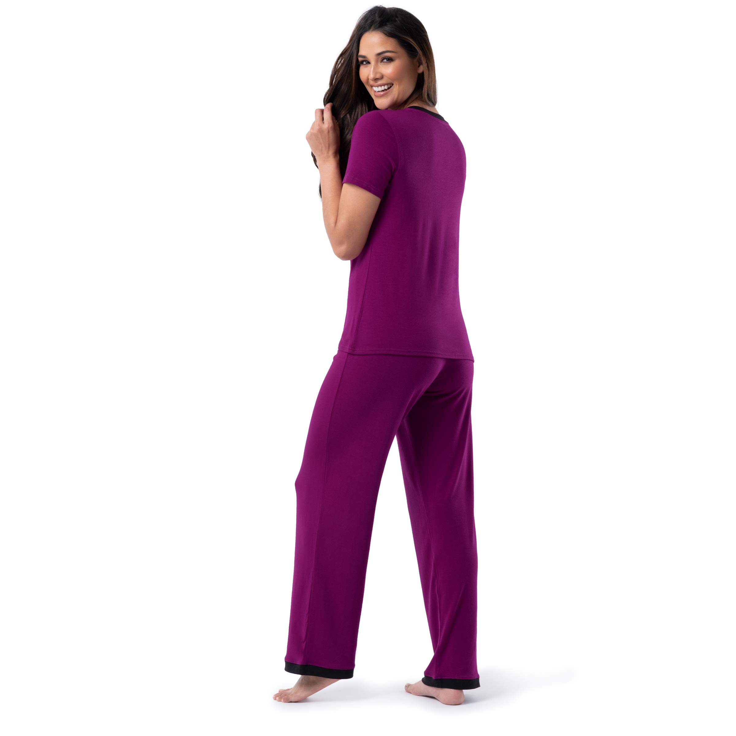 Fruit of the Loom Women's 2-Piece Short Sleeve Sleep Pajama Set - Soft Cotton Tee & Lounge Pants for Comfortable Nightwear, Relaxing at Home or Traveling