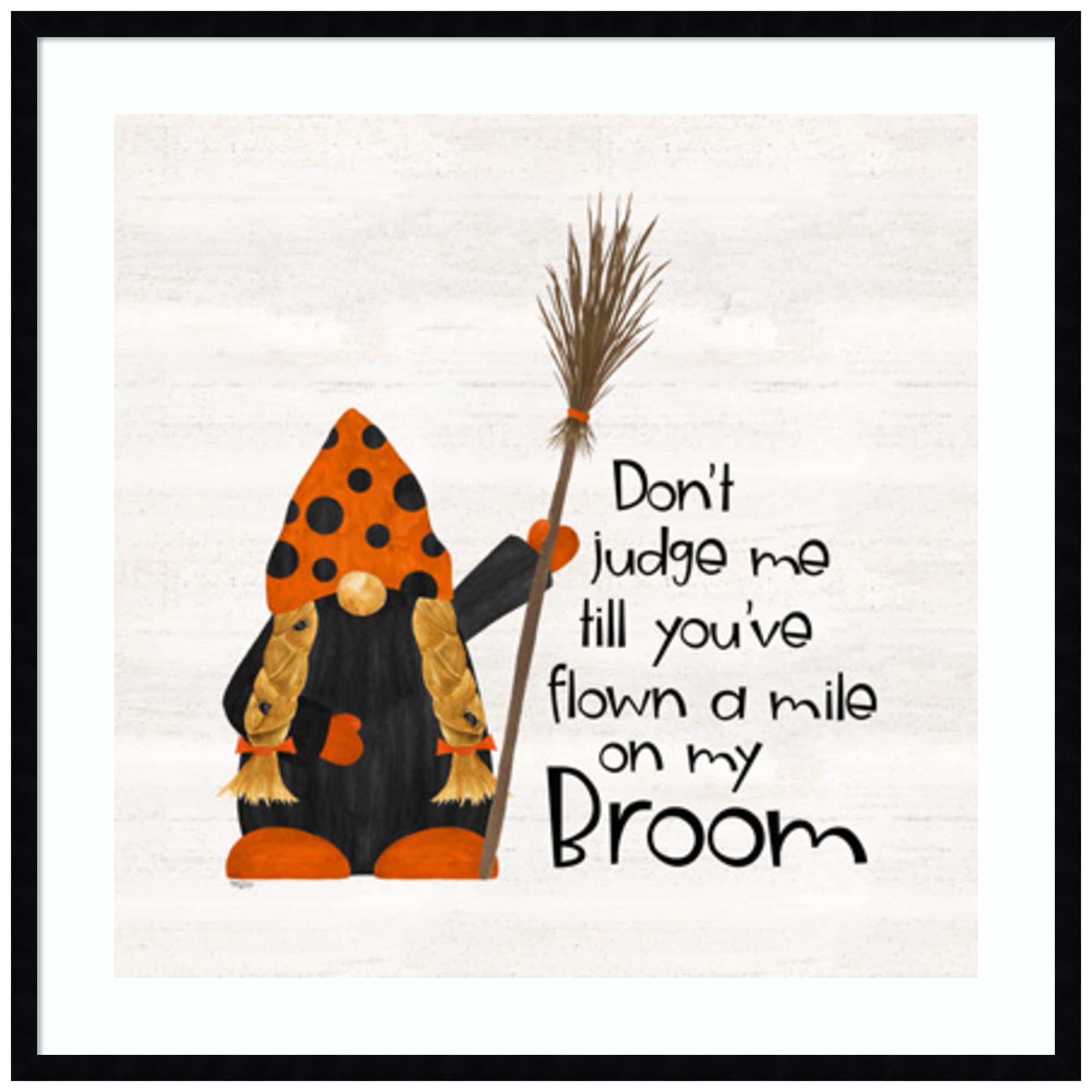 Amanti Art Framed Wall Art Print - 33x33 Halloween Gnomes with Broom Design by Tara Reed | Whimsical Holiday Decor | Large Poster Painting for Living Room, Bedroom, Bathroom | Perfect for Halloween Party Decorations & Seasonal Home Décor