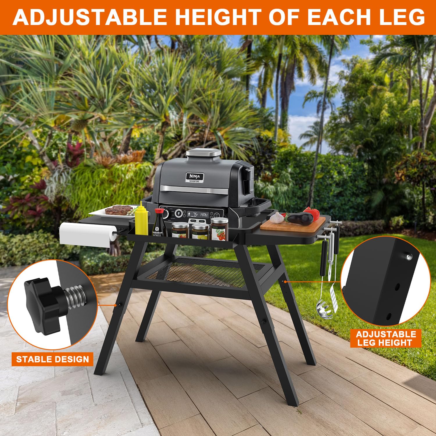 Adjustable Grill Stand for Ninja Outdoor Woodfire OG700 OG800 OG900 Series & OO101 Pizza Oven - Heavy Duty Replacement Stand for Ninja XSKUNSTAND - Perfect for Backyard BBQs, Camping & Outdoor Cooking