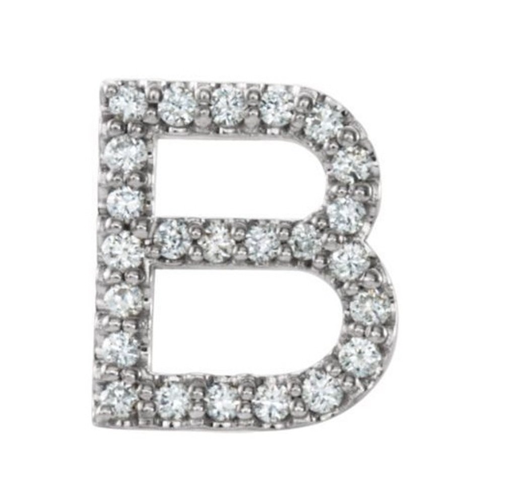 Platinum Diamond Letter 'B' Initial Stud Earrings for Women - Single Earring (0.10 CTW, GH Color, SI2-SI3 Clarity) - Elegant Gift for Birthday, Anniversary & Special Occasions
