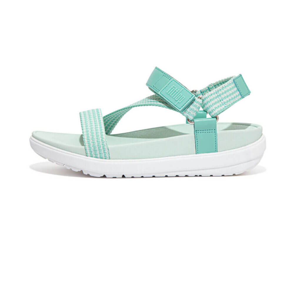 FitFlop Loosh Webbing Sandals for Women - Comfortable Slide Sandals with Arch Support | Sea Foam Green | Perfect for Beach, Pool, and Summer Vacation