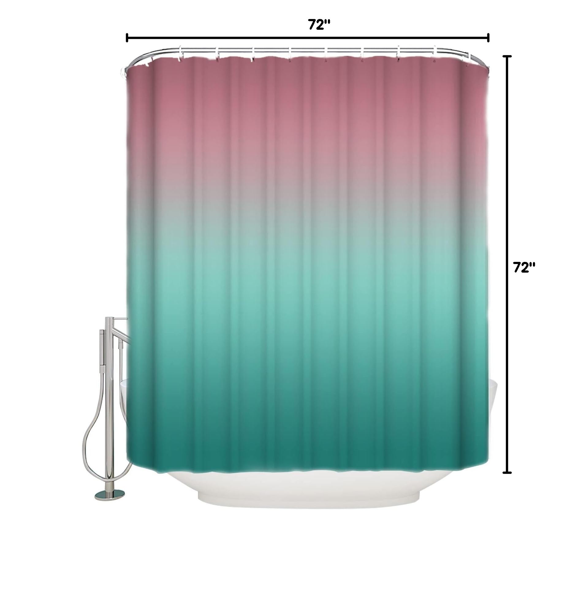 Ombre Texture Shower Curtain - Waterproof Gradient Pink to Turquoise Green Bath Curtain with Hooks, 72x72 Inch Polyester Bathroom Decor for Modern Home & Spa-Like Experience