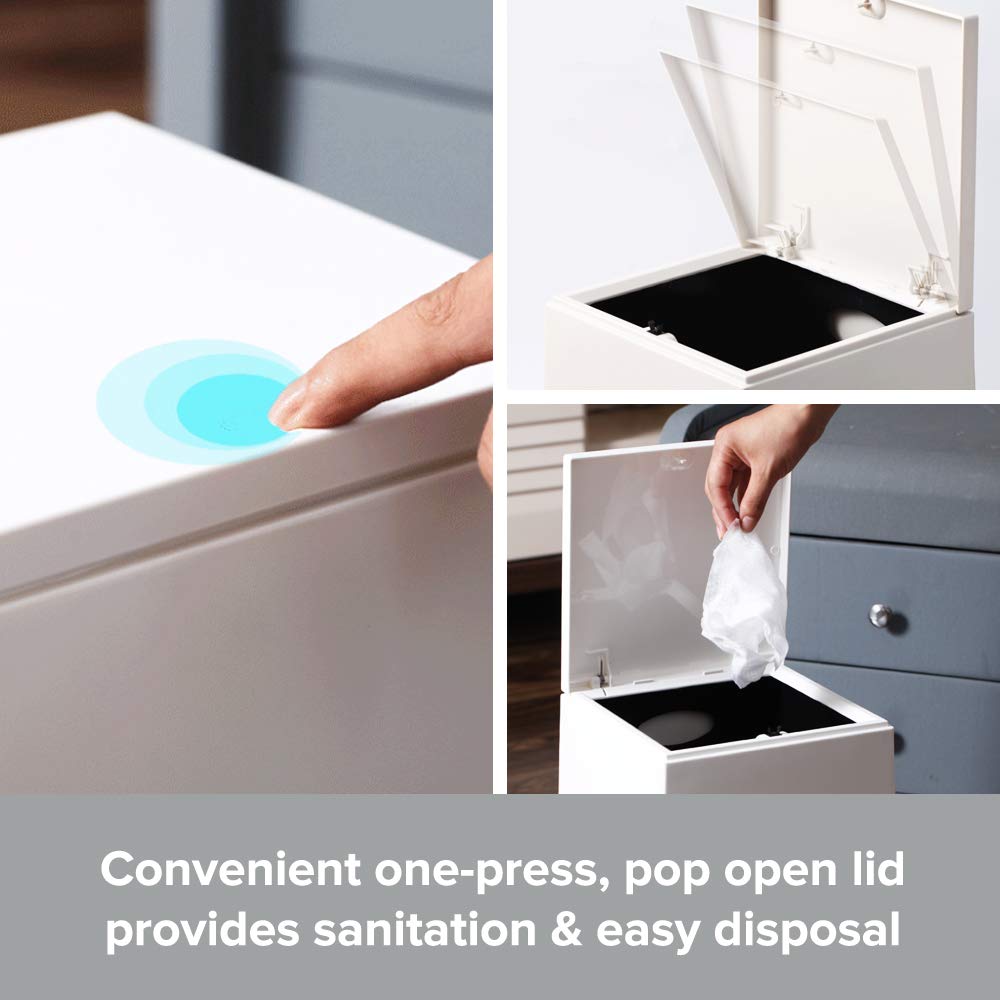 Modern 1.85 Gal/7L Square Trash Can with Lid - Pop Open Push Top Garbage Bin - White Bathroom & Kitchen Waste Basket - Removable Liner Bucket for Home, Office, Dorm, RV - Space Saving Small Trash Can for Bathrooms, Kitchens, Bedrooms & Offices