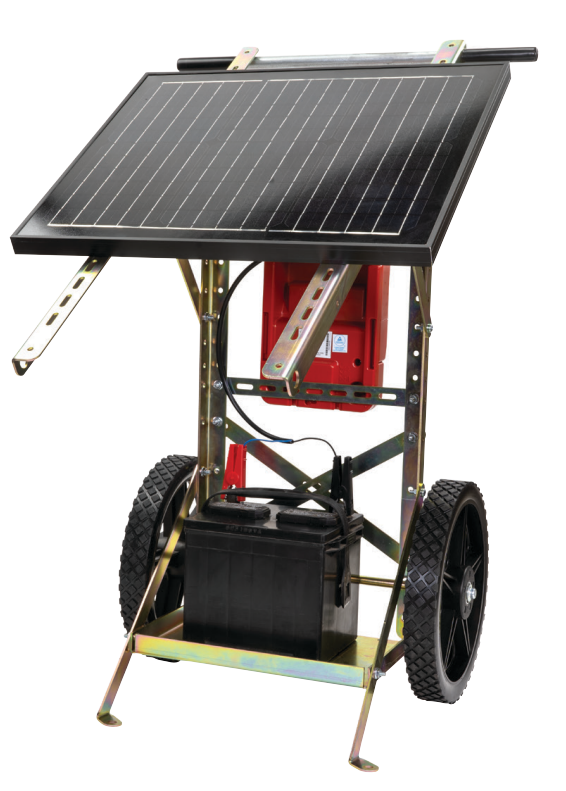 Speedrite 1000 Portable Solar Fence Charger - 1 Joule Output, 12V Solar Package with Dolly (Battery Not Included) - Ideal for Livestock, Pasture & Farm Electric Fencing