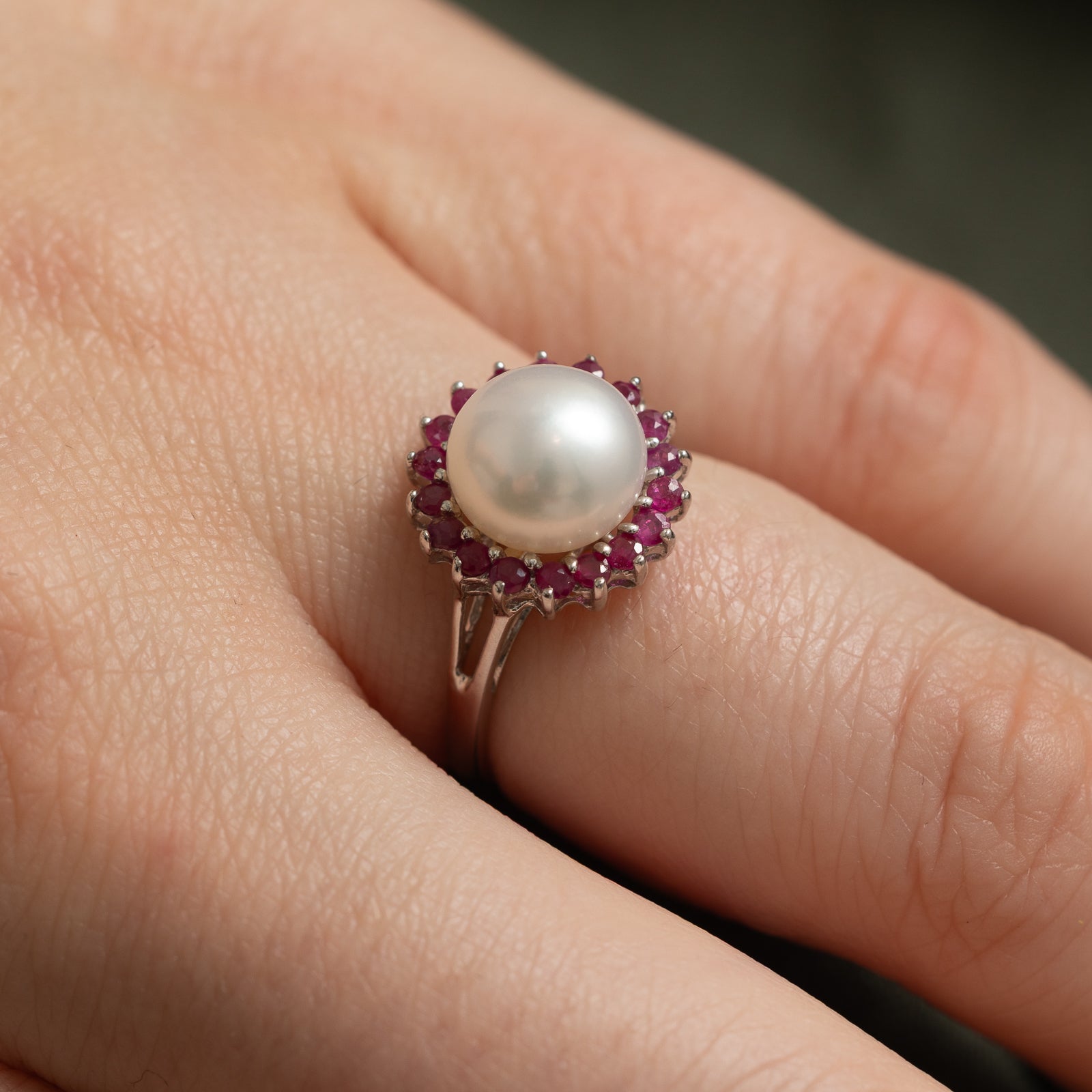 14K Ruby & Pearl Halo Ring - 0.27ctw Natural Gemstone Engagement Ring, Size 5 - Perfect for Valentine's Day, Anniversary & Wedding Gift