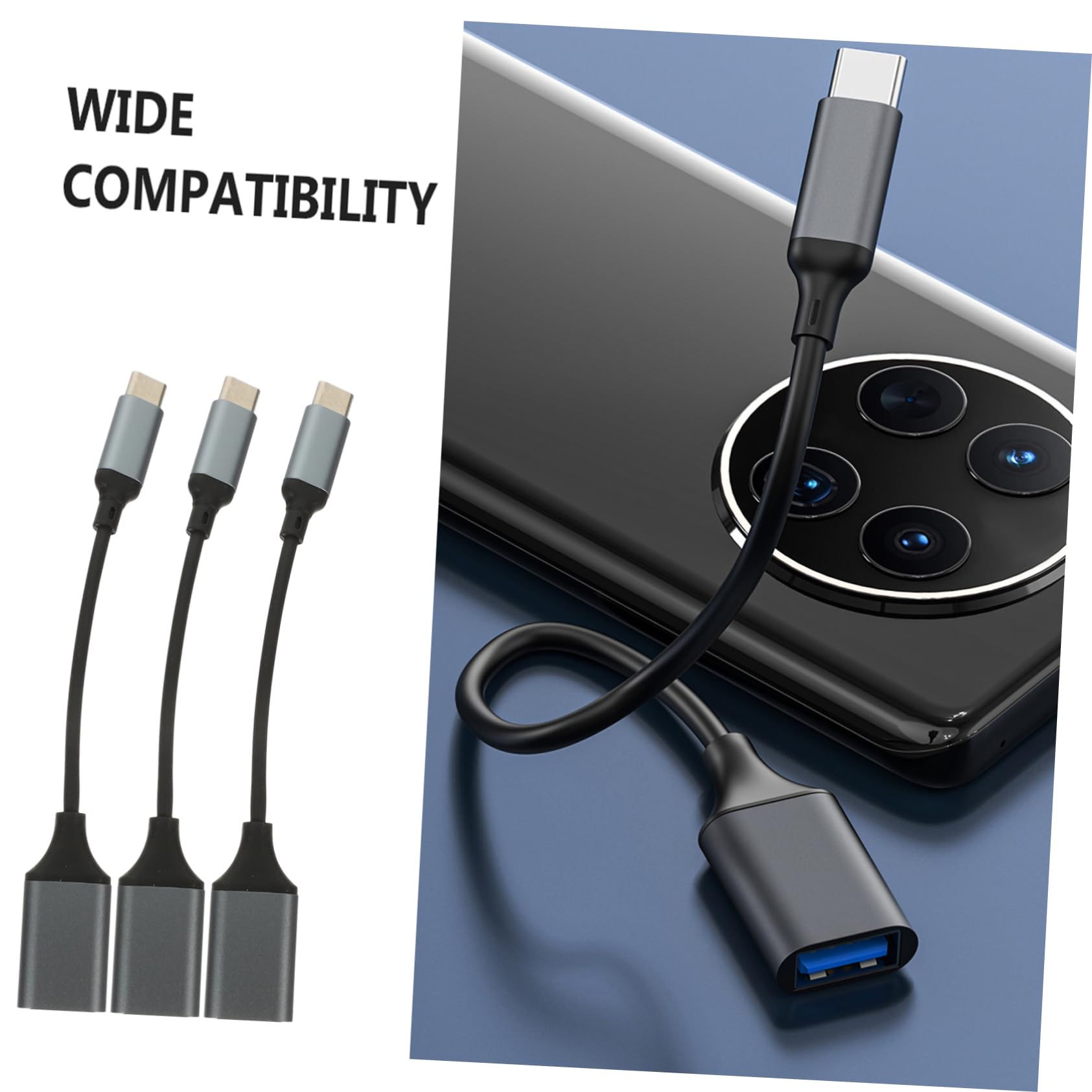 3-Pack USB Type C Cable Set - 3A Fast Charging USB C to USB 3.0 Adapter, USB C Female to USB Male Converter, USB B to USB C Cable - Compatible with Smartphones, Tablets & Laptops for Fast Charging & Data Transfer