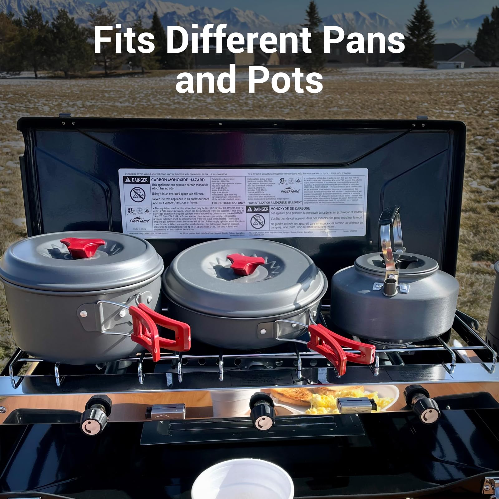 **3 Burner Camping Stove 20400 BTU - Portable Propane Stove with Regulator, Toast Tray & Windshield - Perfect for Car Camping, BBQ, Picnics & Outdoor Cooking**    *(Use Cases: Ideal for camping trips, tailgating, backyard cookouts, beach picnics, RV adventures, and emergency preparedness.)*