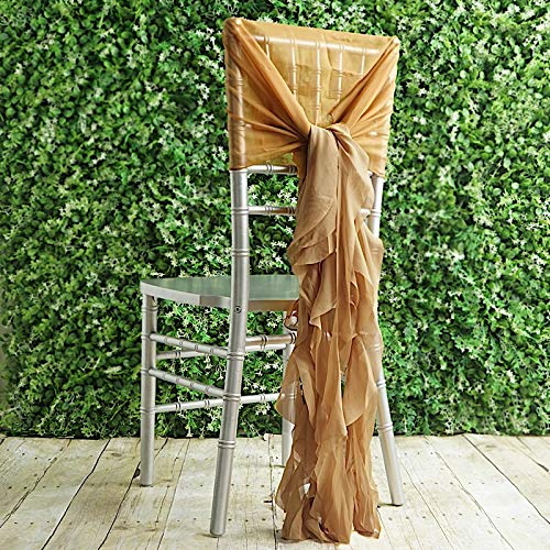 50 Gold Premium Curly Chiffon Chair Covers with Sashes - Elegant Wedding, Party & Ceremony Decorations - Perfect for Banquet Halls, Reception Decor, and Special Events