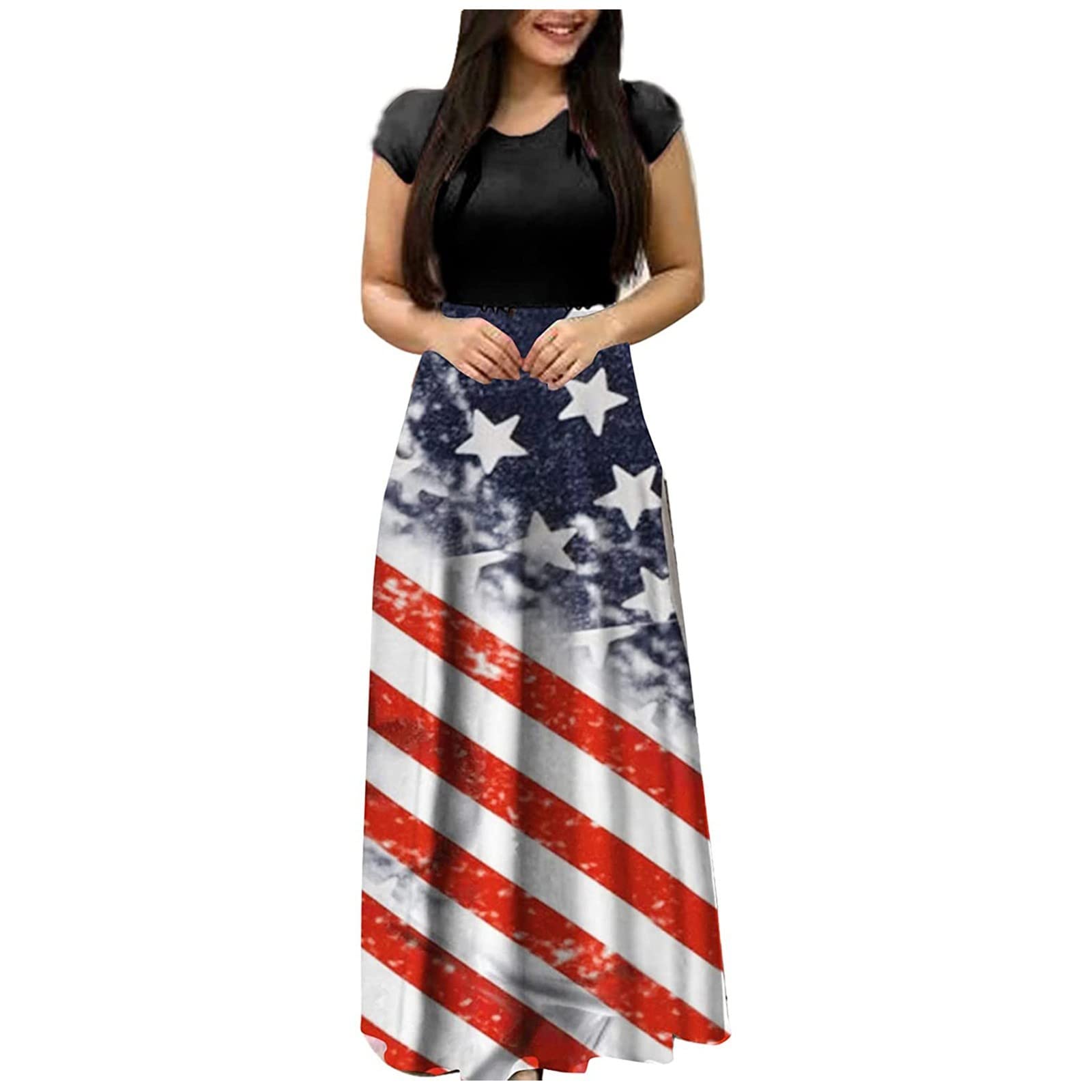 Plus Size Boho Floral Print Maxi Dress for Women - Short Sleeve Crewneck Tunic Dress for Casual Wear, Beach Vacation & Summer Outfits