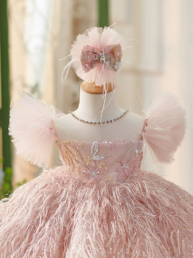Pink Princess Round Tea Length Tulle Flower Girl Dress - Perfect for Weddings, Birthday Parties & Special Occasions