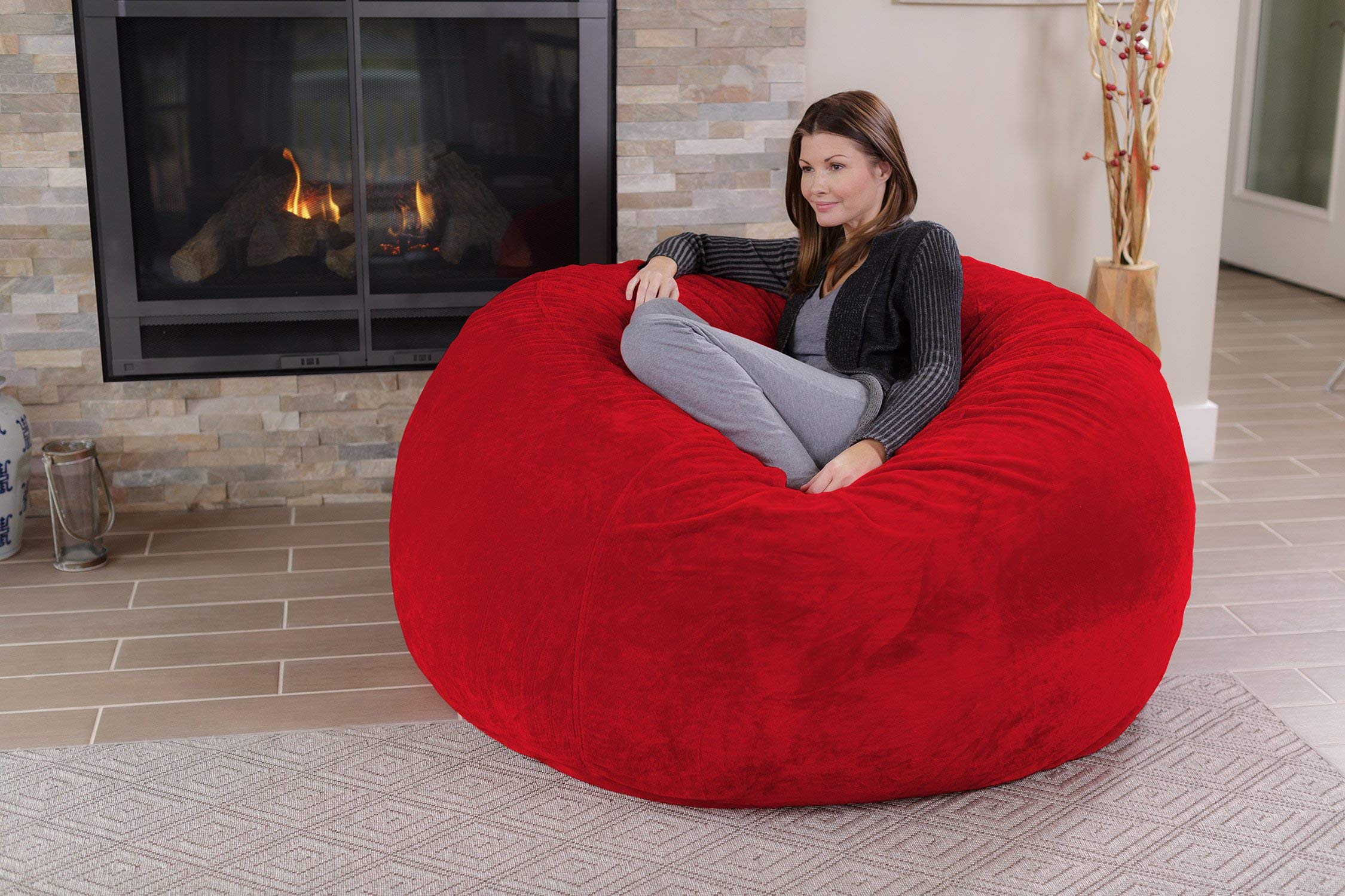 Chill Sack Giant 5-Foot Memory Foam Bean Bag Chair - Ultra Soft Microfiber Cover with Furry Red Finish - Perfect for Living Rooms, Game Rooms & Dorm Lounging