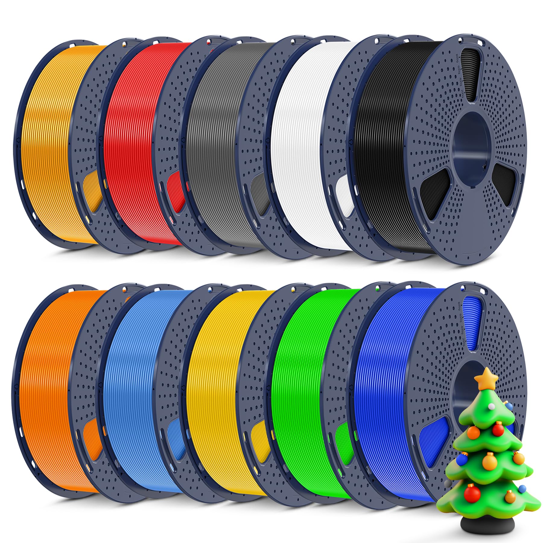 SUNLU 3D Printer Filament Bundle - PLA Plus Filament 10KG (1.75mm) - 10 Colors (Black, White, Grey, Green, Blue, Blue Grey, Light Gold, Pure Yellow, Red, Orange) - Neatly Wound Spools for Most FDM 3D Printers - Perfect for DIY Projects, Prototyping, and Creative 3D Printing