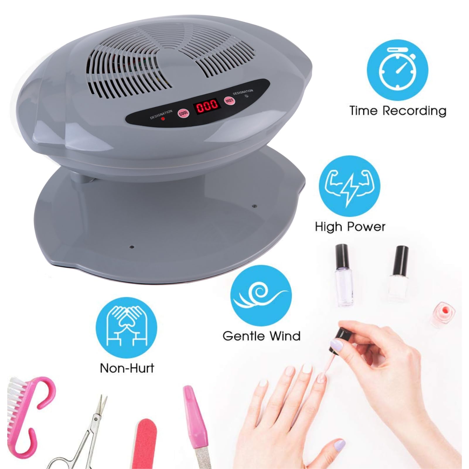 400W Nail Polish Dryer Machine with Temperature Sensor - 2-in-1 Hands & Feet Nail Art Dryer, Cool & Warm Air Blow, Grey Design (110V) - Perfect for Home Salon, Professional Nail Art & DIY Manicure/Pedicure