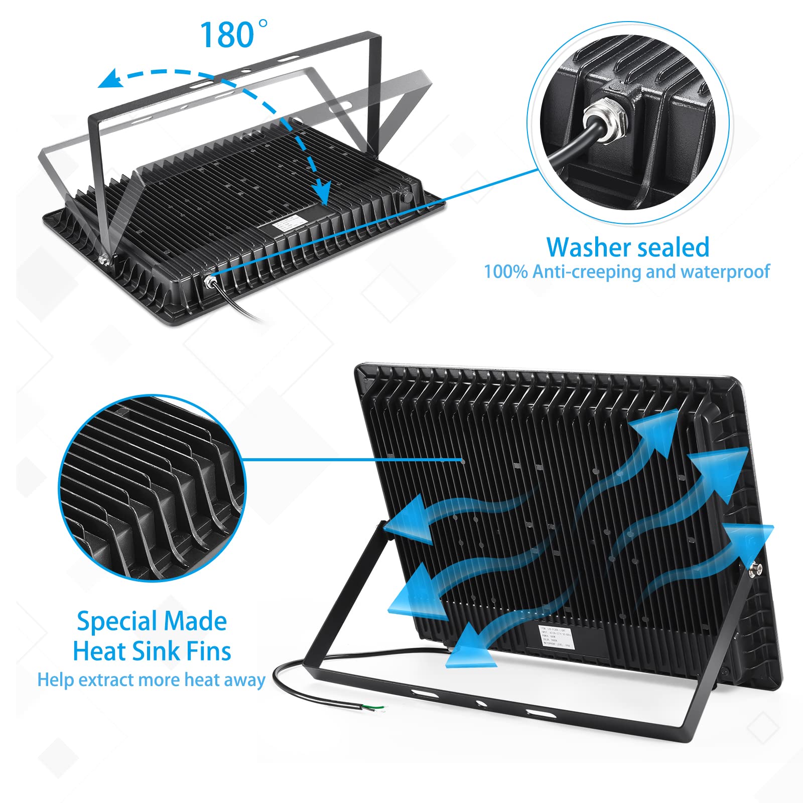 400W LED Stadium Flood Lights - 50,000LM Super Bright, 100-277V Wide Voltage, IP66 Waterproof, 5000K Daylight White - Commercial Sports Field Lighting for Football, Baseball, Tennis Courts and Outdoor Arenas